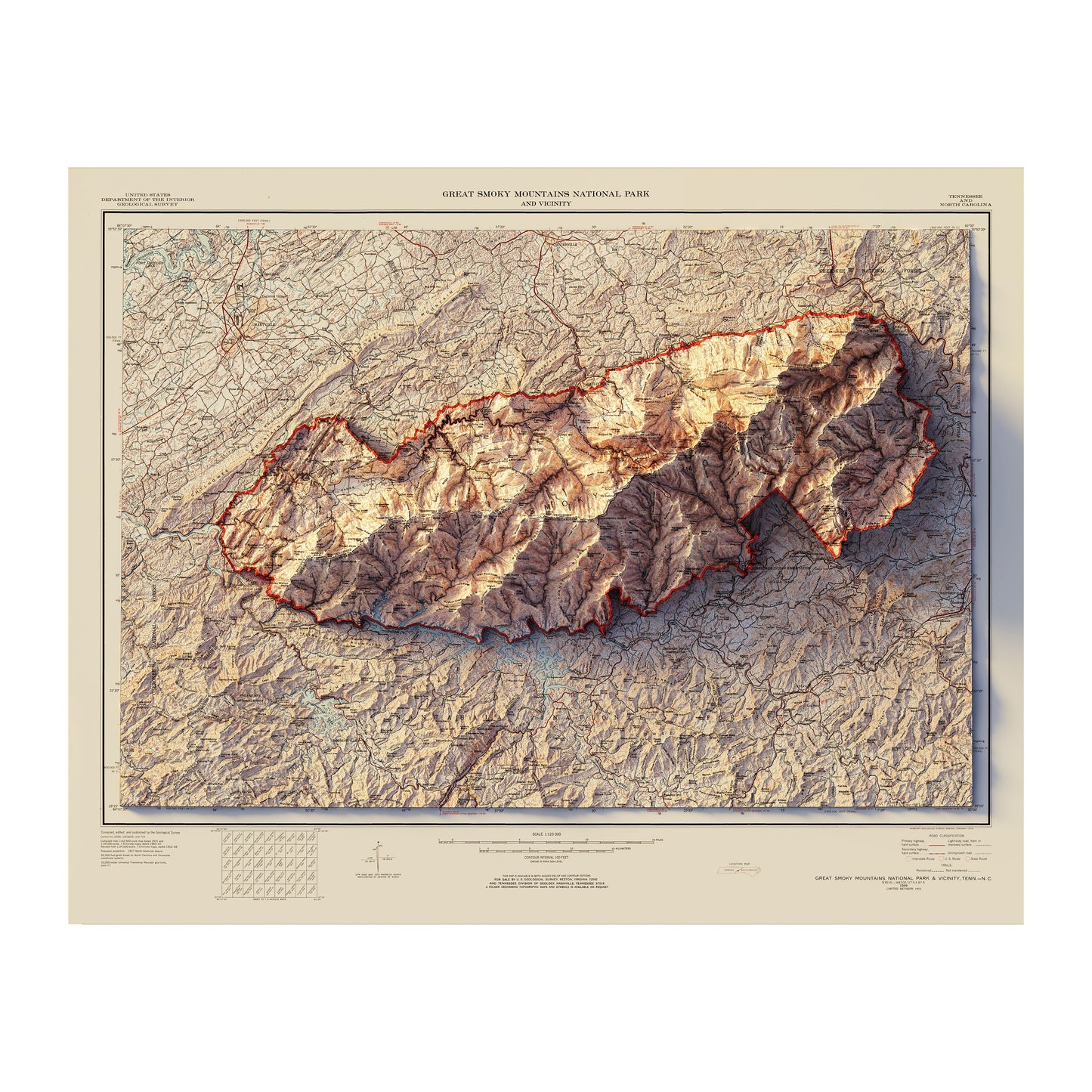 Great Smoky Mountains Relief Map - 1974