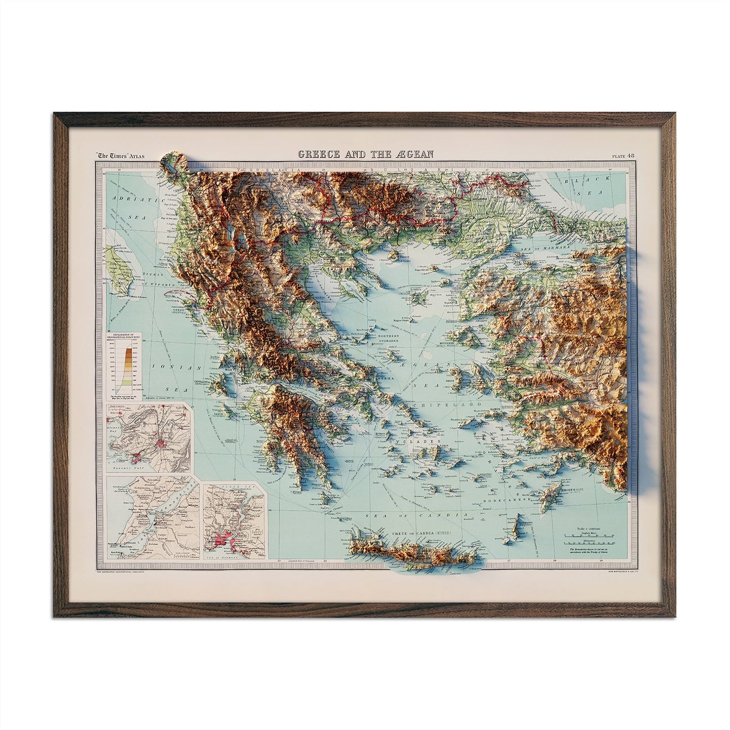 Vintage Greece and the Aegean Sea Relief Map - 1922