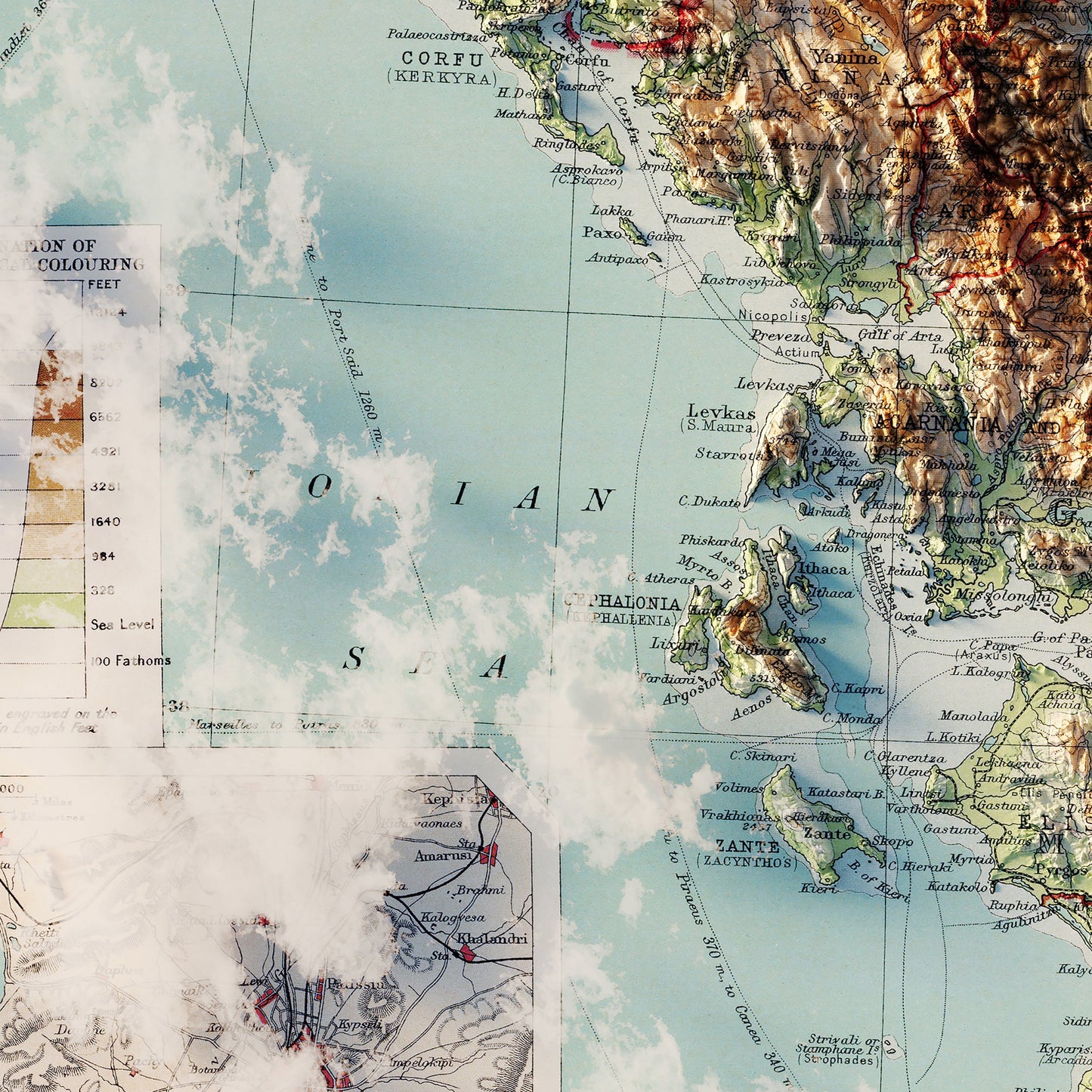 Greece and the Aegean Sea 1922 Shaded Relief Map