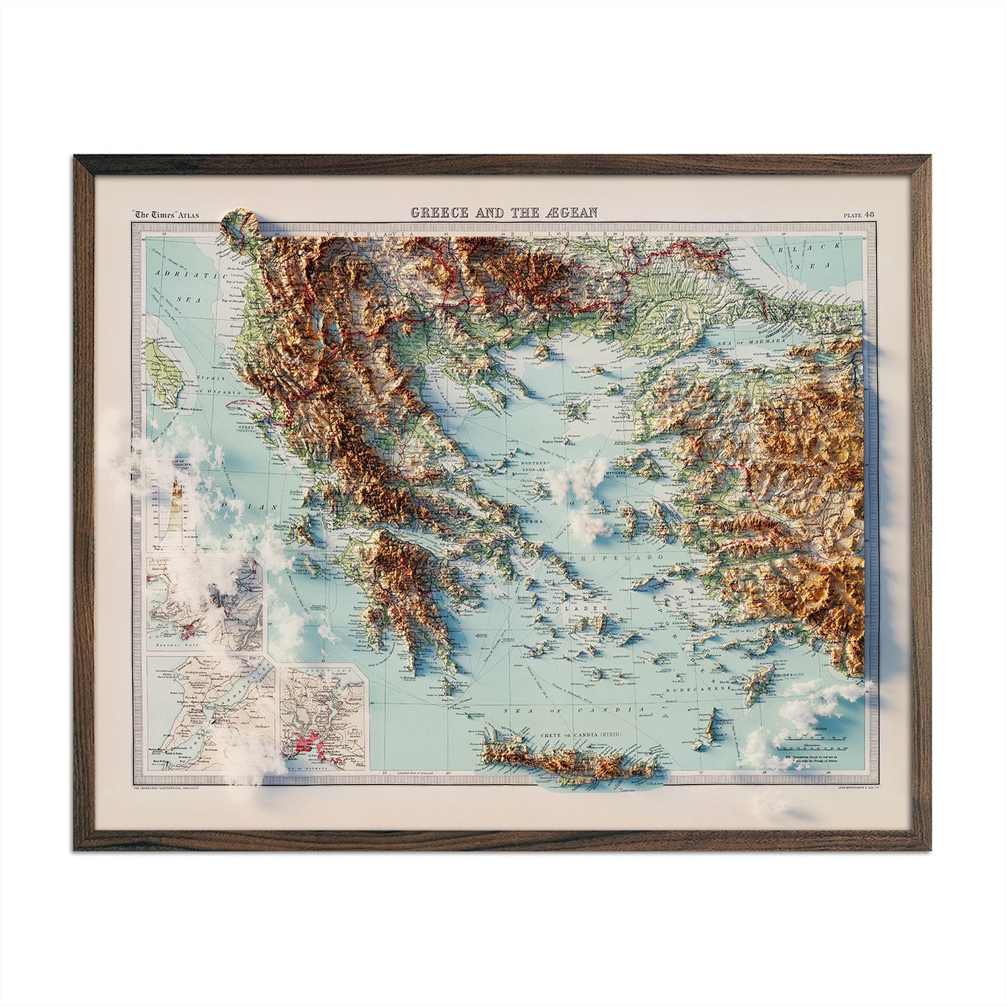 Vintage Greece and the Aegean Sea Relief Map - 1922
