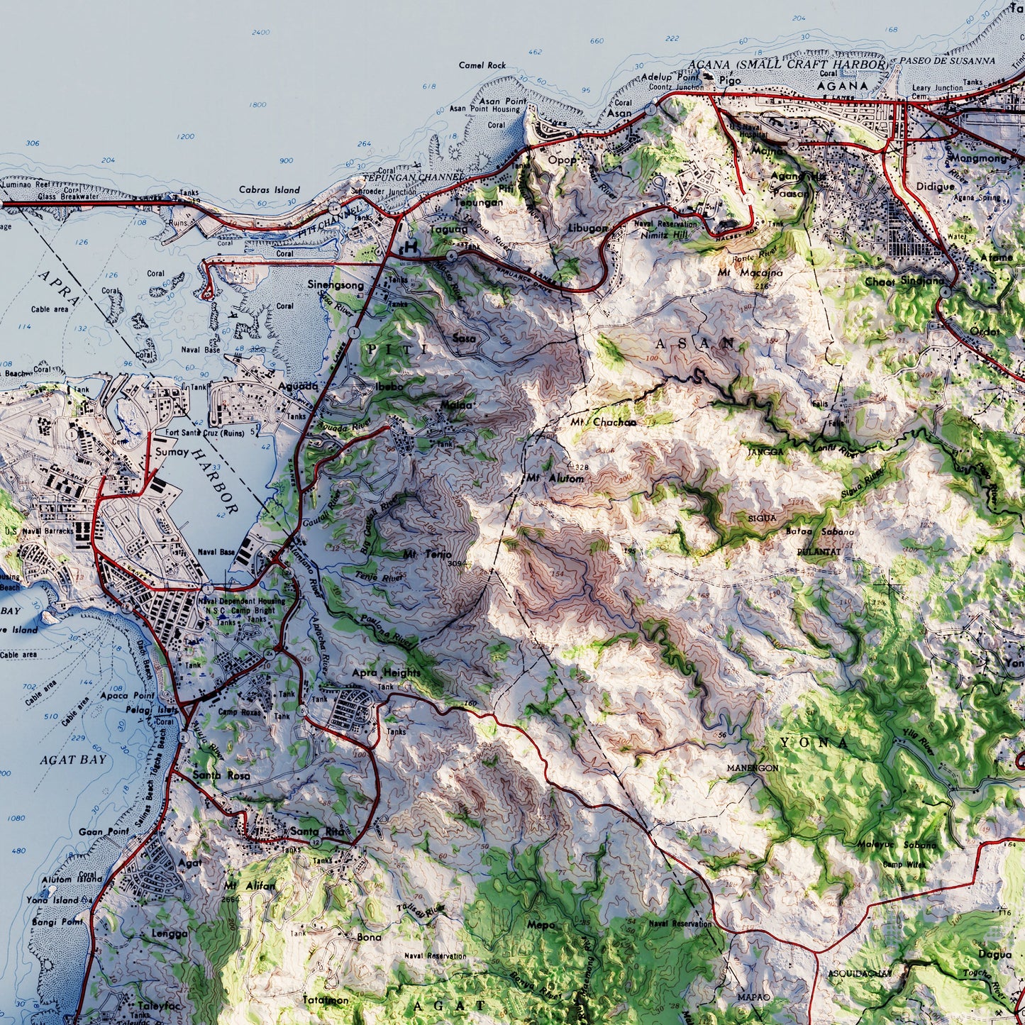 Guam 1965 Shaded Relief Map