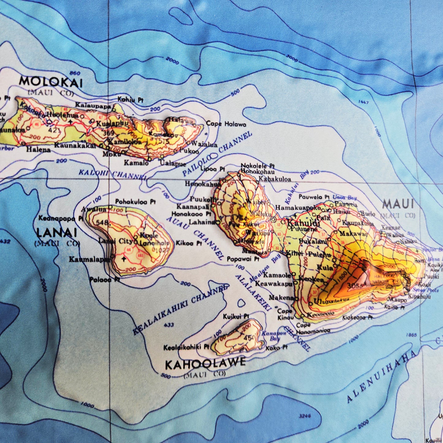 Hawaii Islands 1971 3D Raised Relief Map