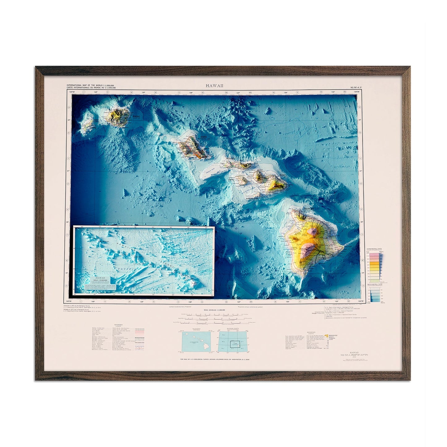 Vintage 1971 Map of Hawaiian Islands