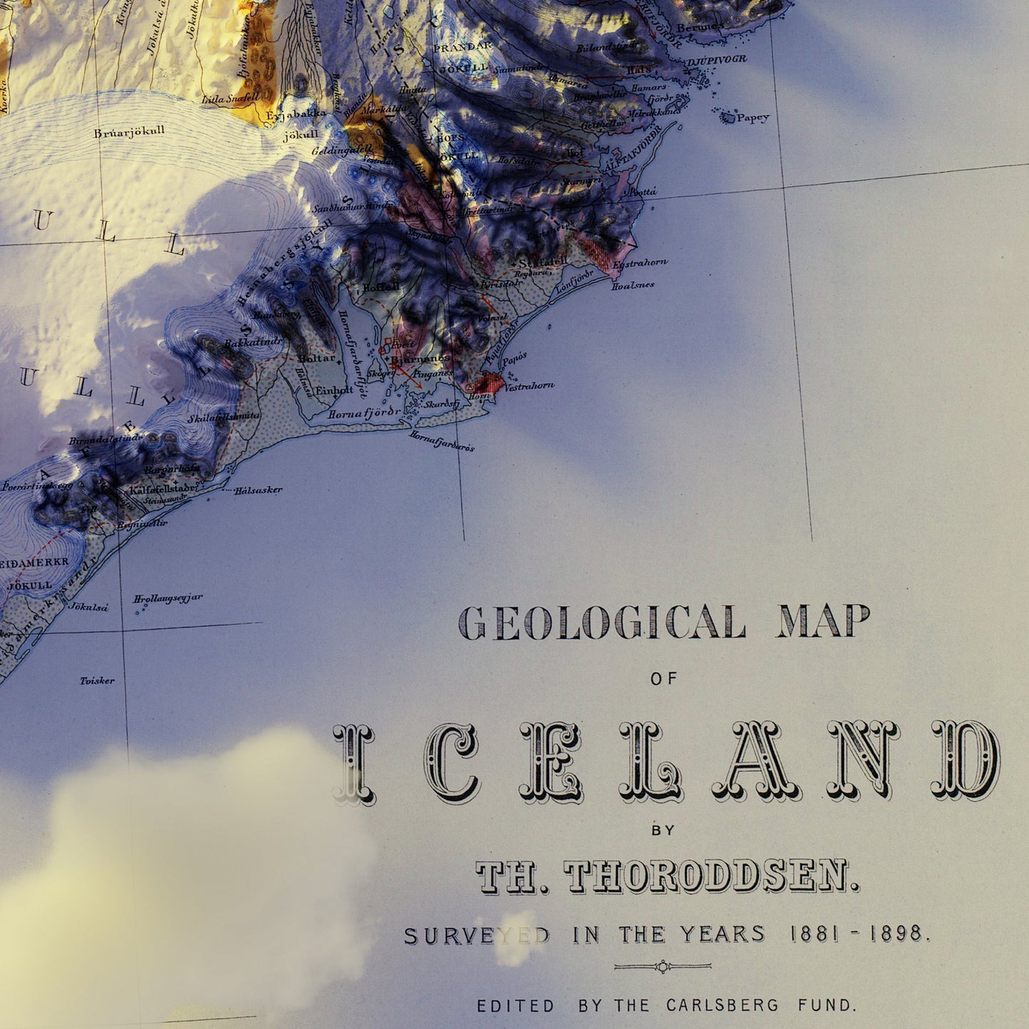 Iceland 1901 Shaded Relief Map