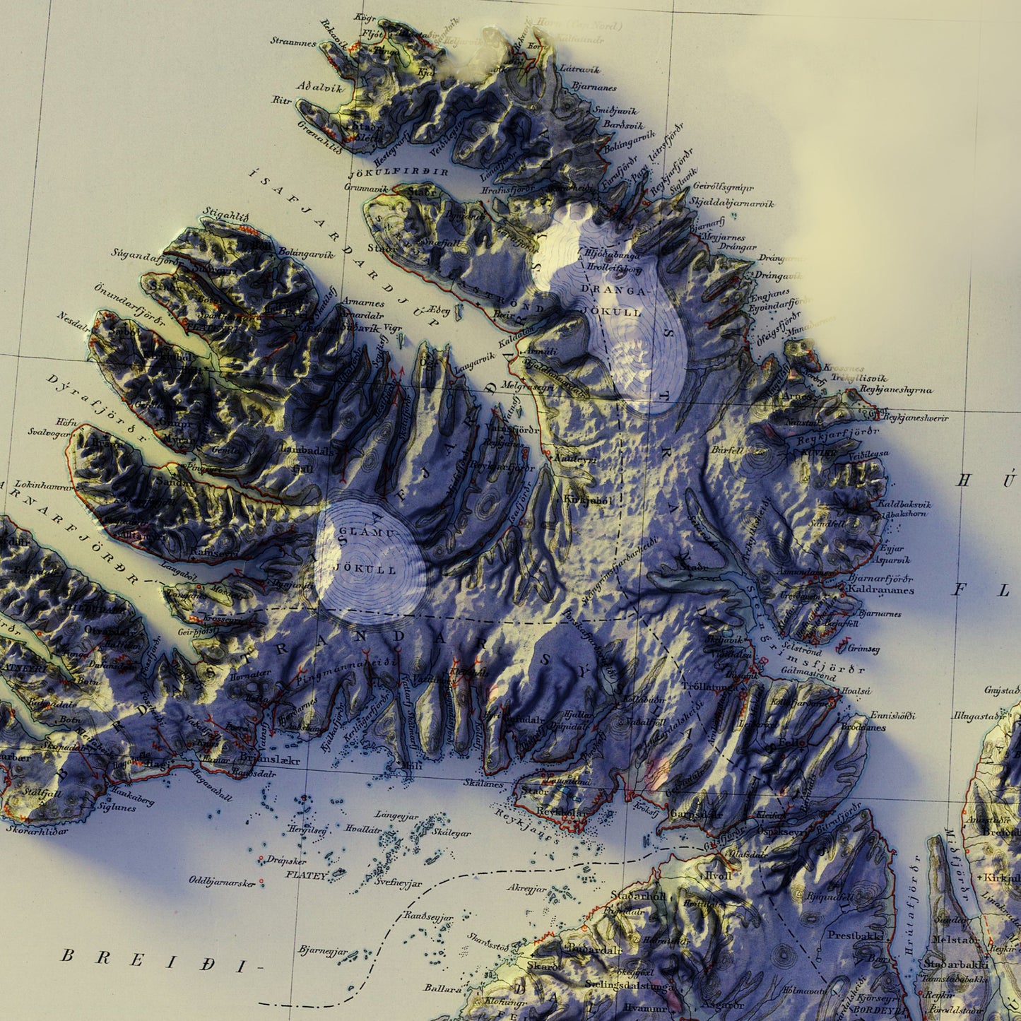 Iceland 1901 Shaded Relief Map