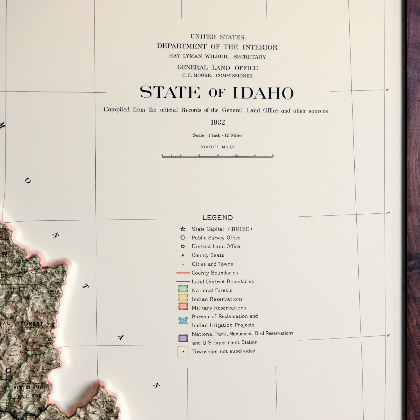 Idaho 1932 3D Raised Relief Map