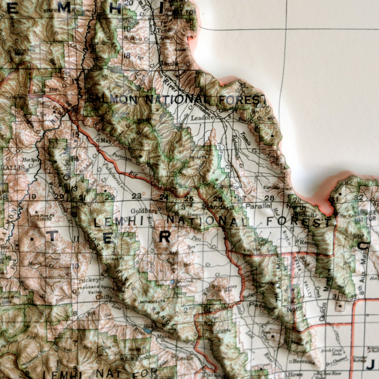 Idaho 1932 3D Raised Relief Map