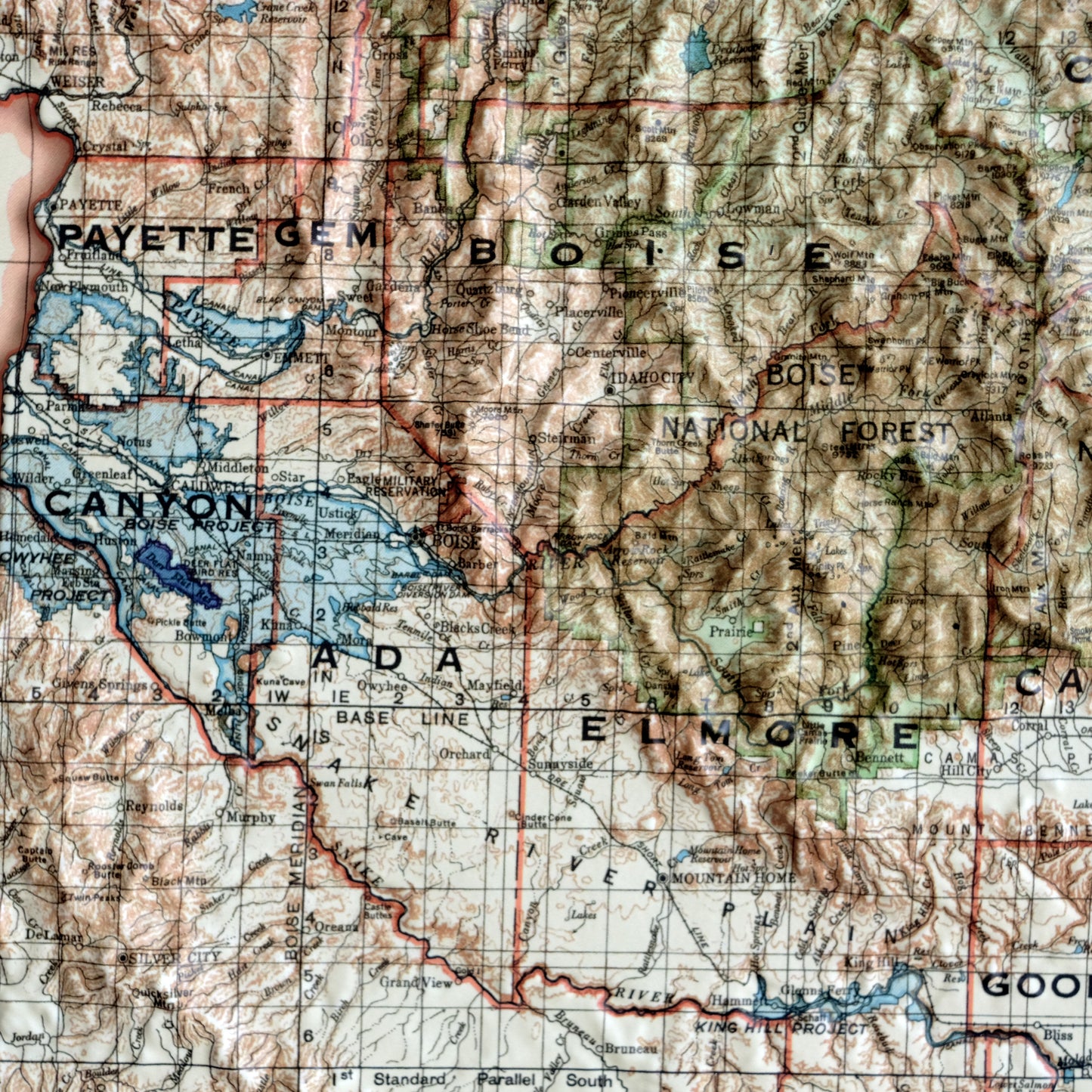 Idaho 1932 3D Raised Relief Map