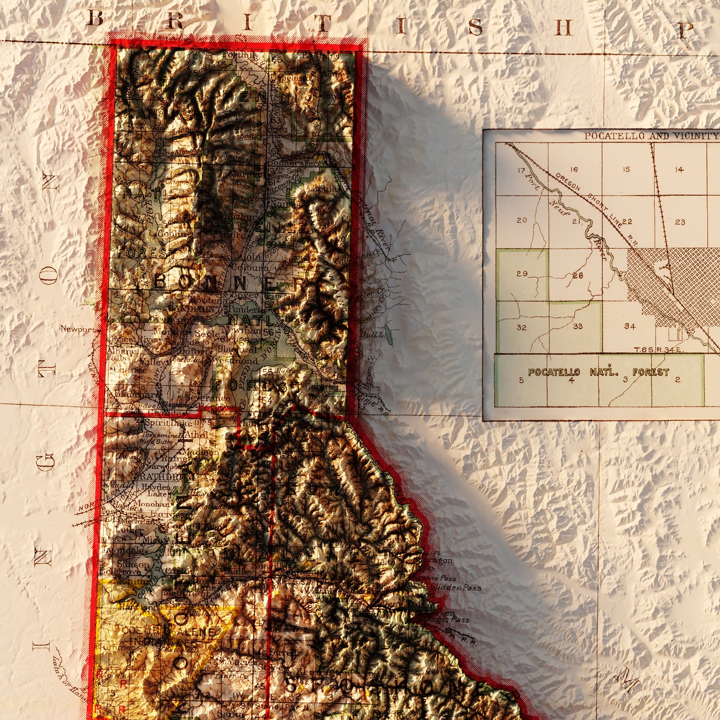 Idaho 1909 Shaded Relief Map