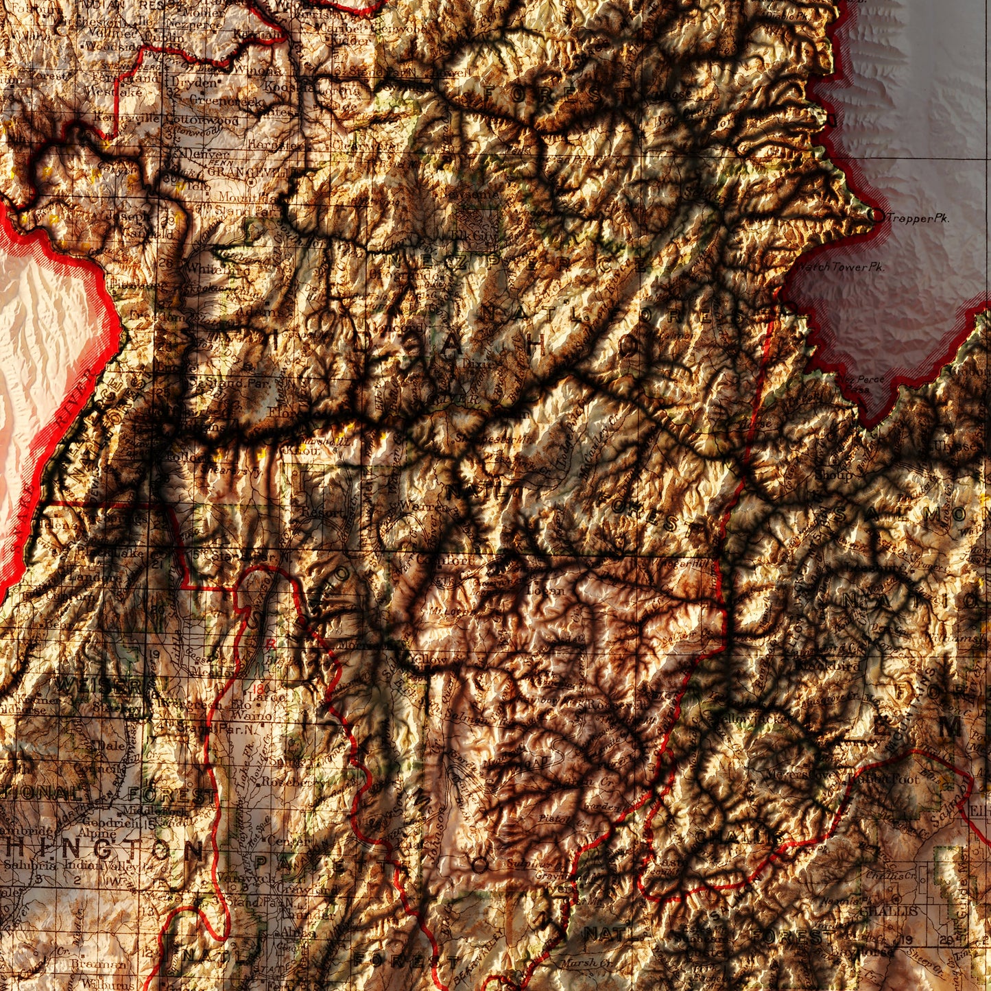 Idaho 1909 Shaded Relief Map