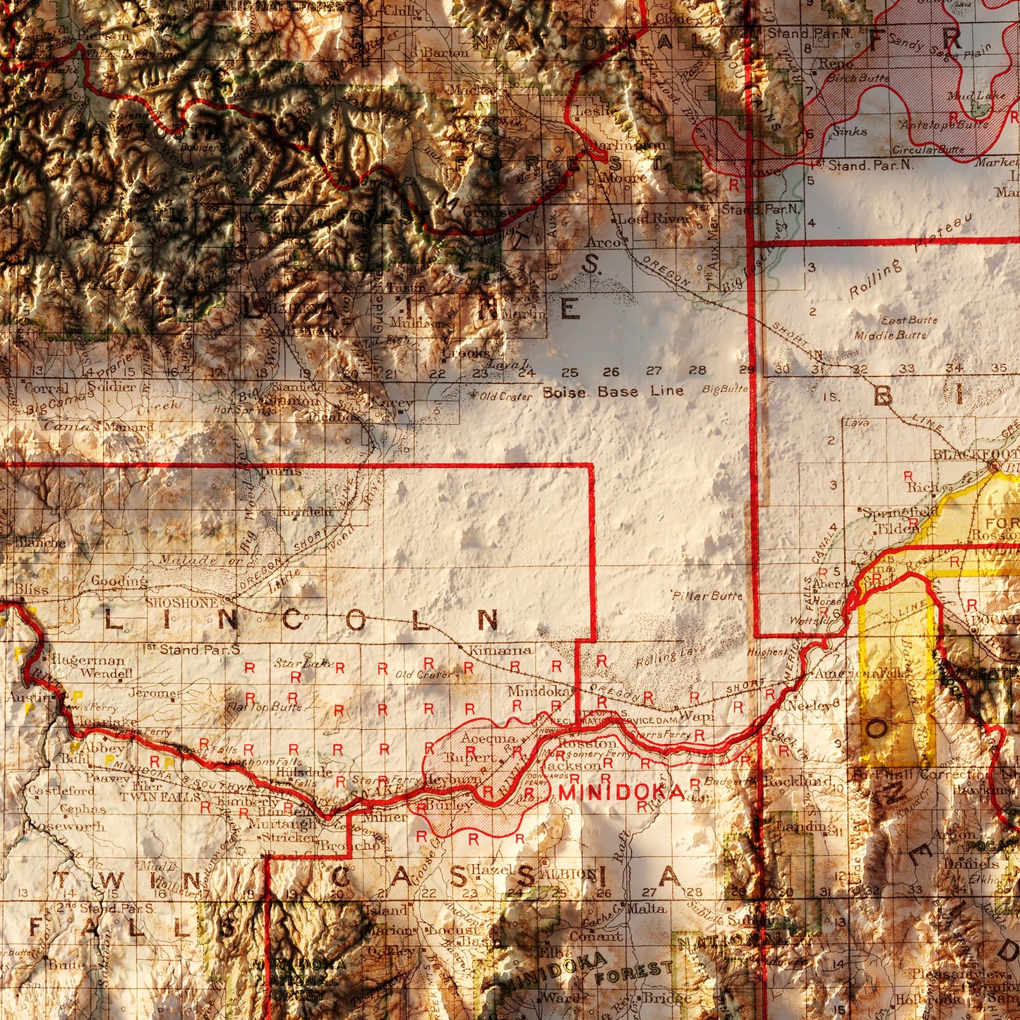 Idaho 1909 Shaded Relief Map