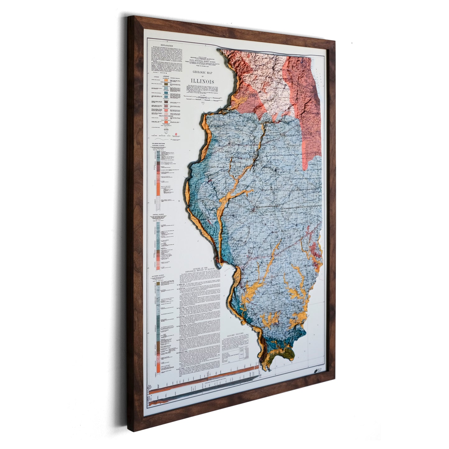 Illinois 1917 3D Raised Relief Map