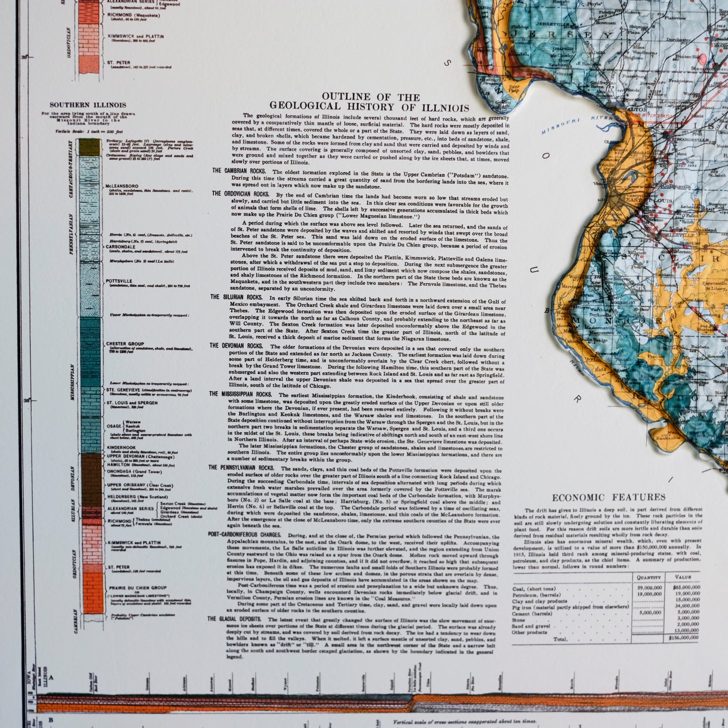 Illinois 1917 3D Raised Relief Map