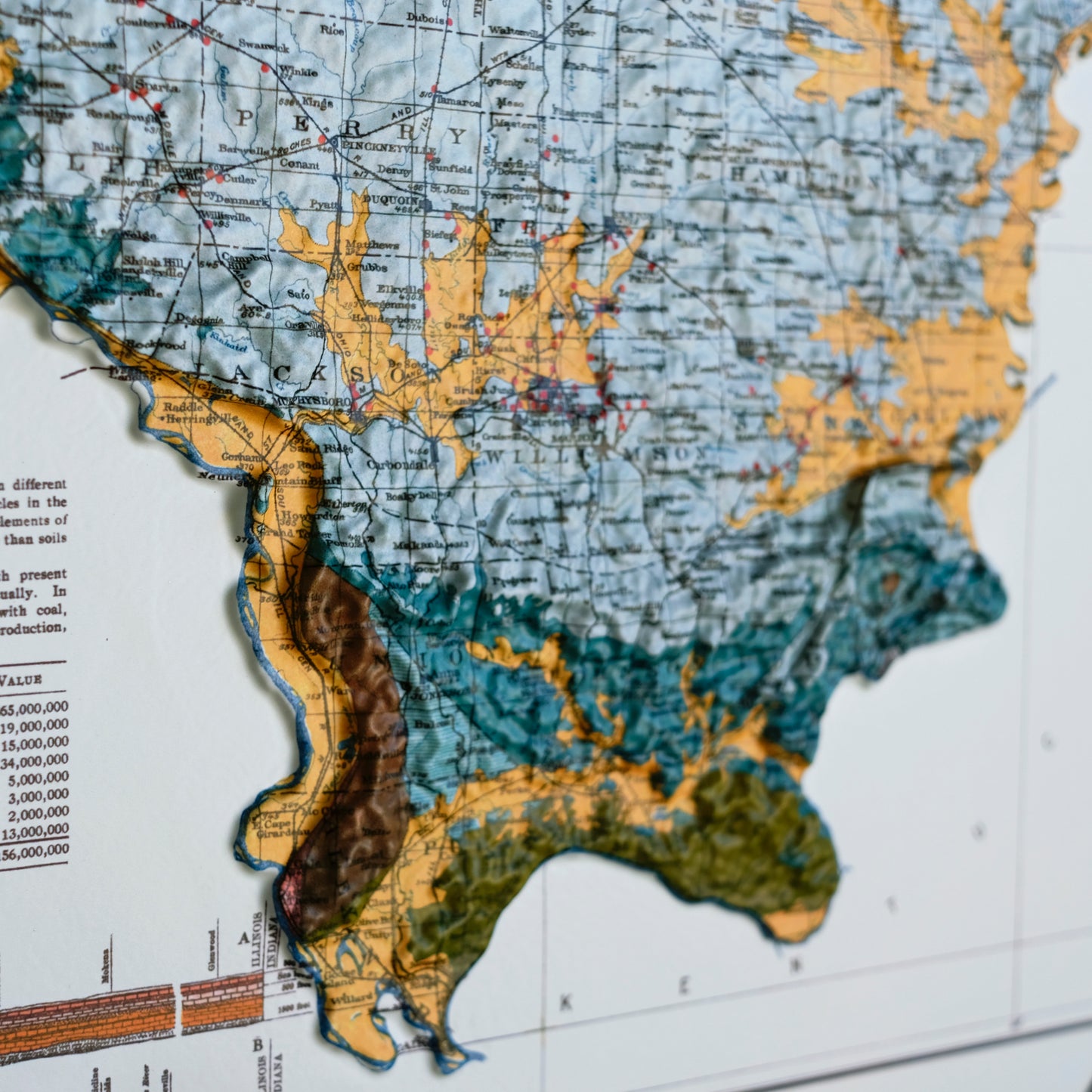 Illinois 1917 3D Raised Relief Map