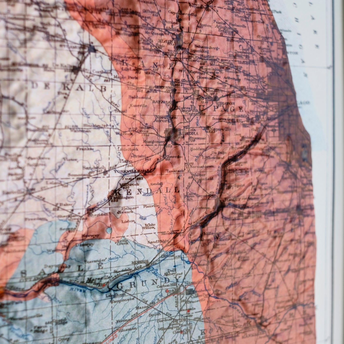 Illinois 1917 3D Raised Relief Map
