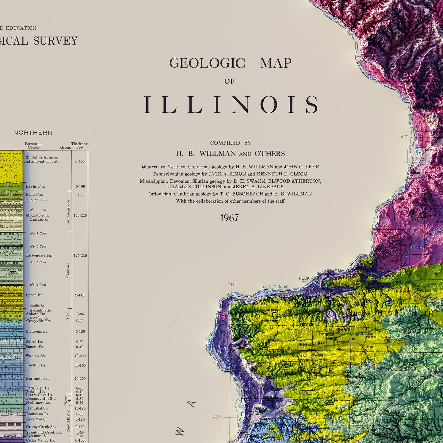 Illinois 1967 Shaded Relief Map