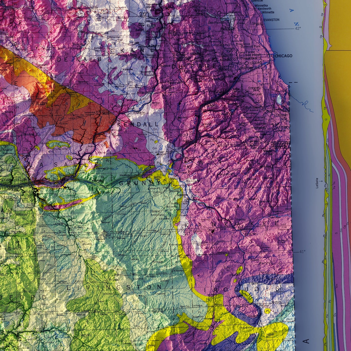 Illinois 1967 Shaded Relief Map