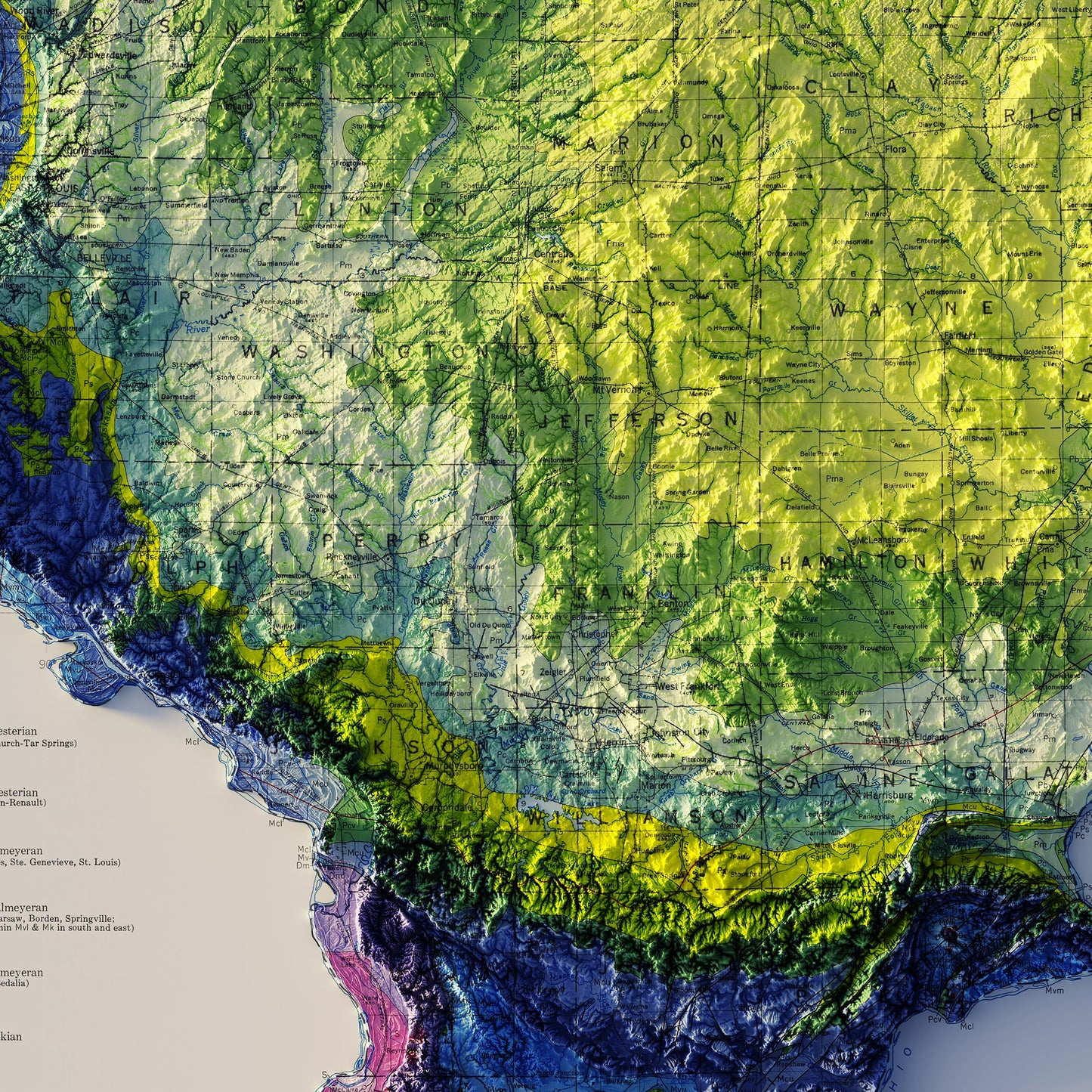 Illinois 1967 Shaded Relief Map