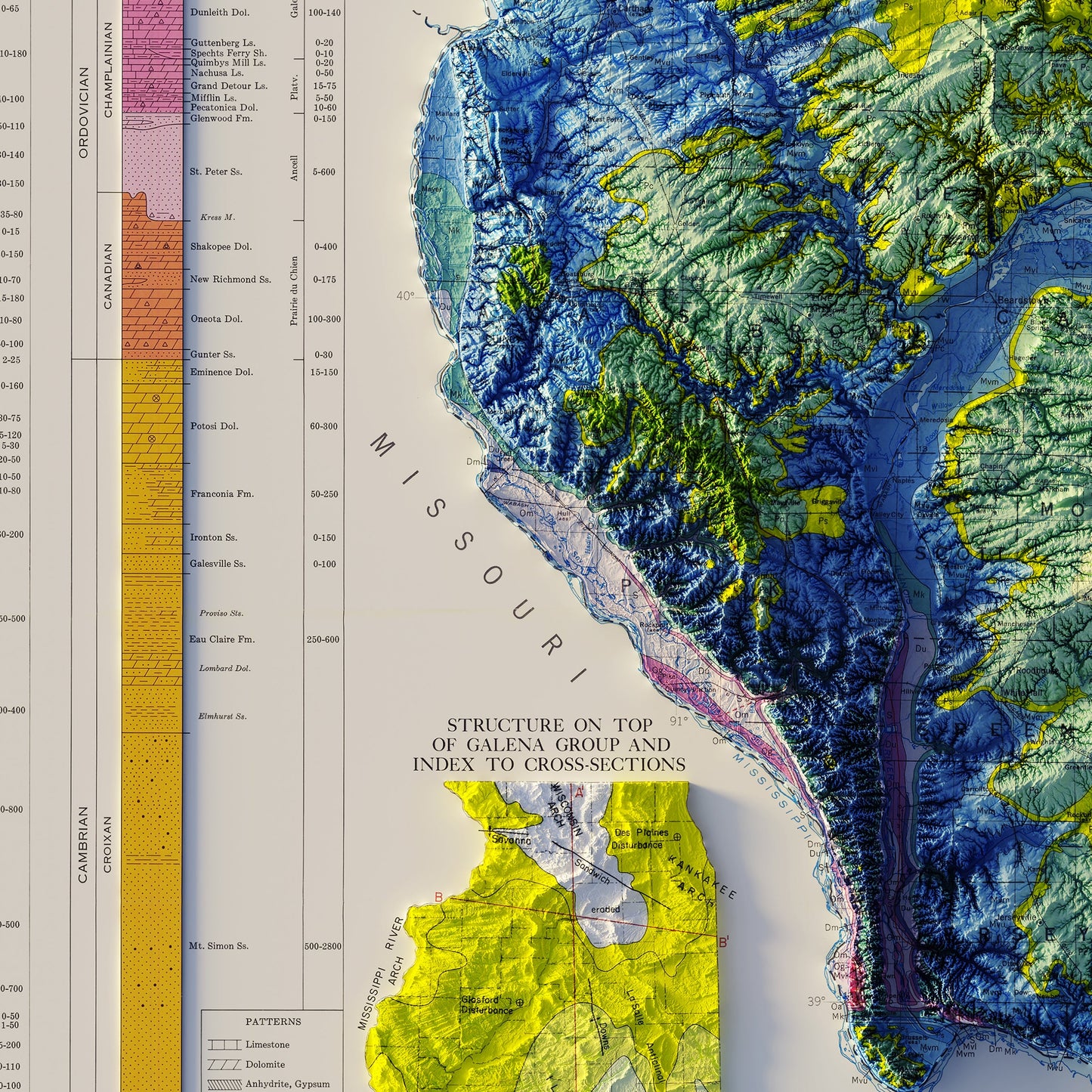 Illinois 1967 Shaded Relief Map