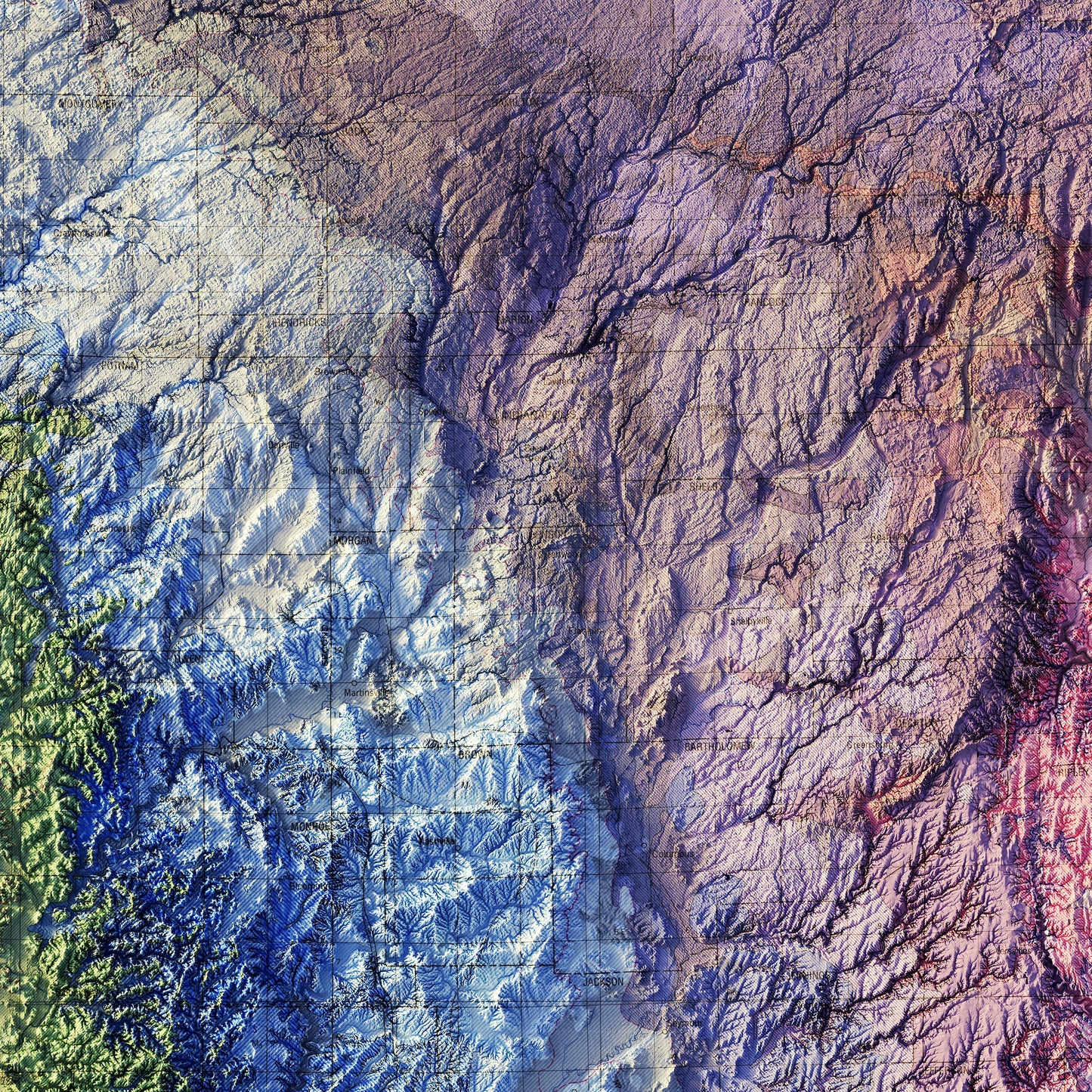 Indiana 1987 Shaded Relief Map
