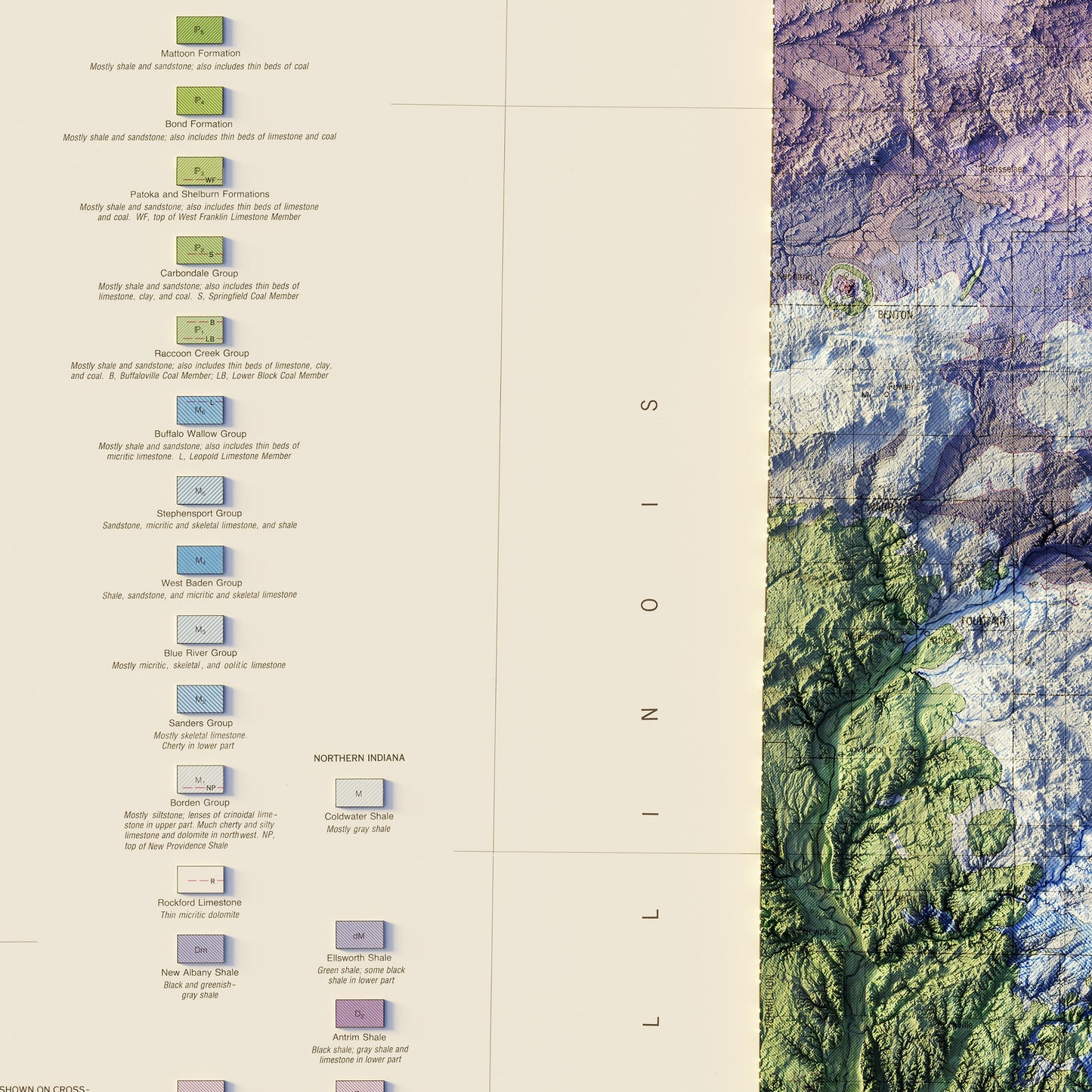 Indiana 1987 Shaded Relief Map