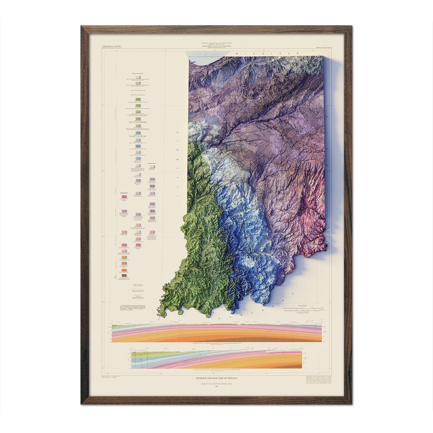 Vintage Indiana Relief Map - 1987