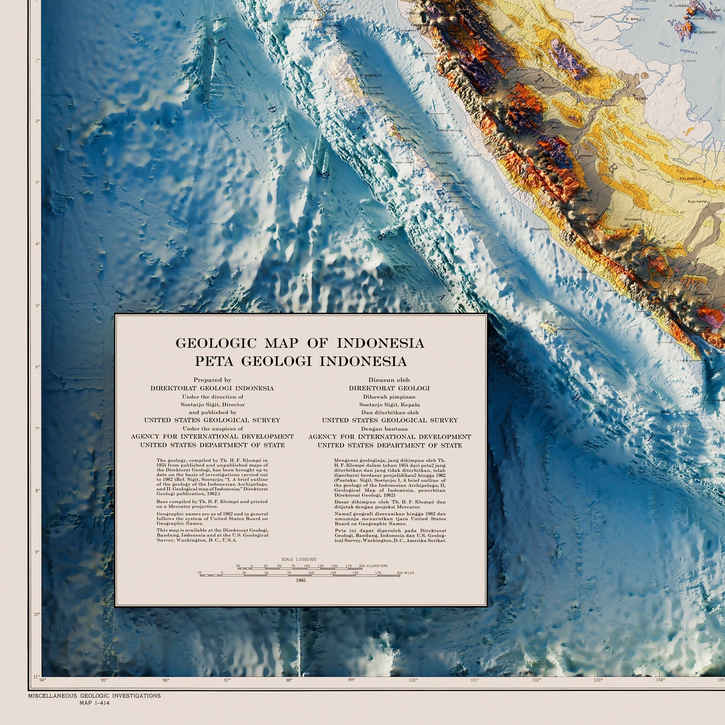 Indonesia 1965 Shaded Relief Map