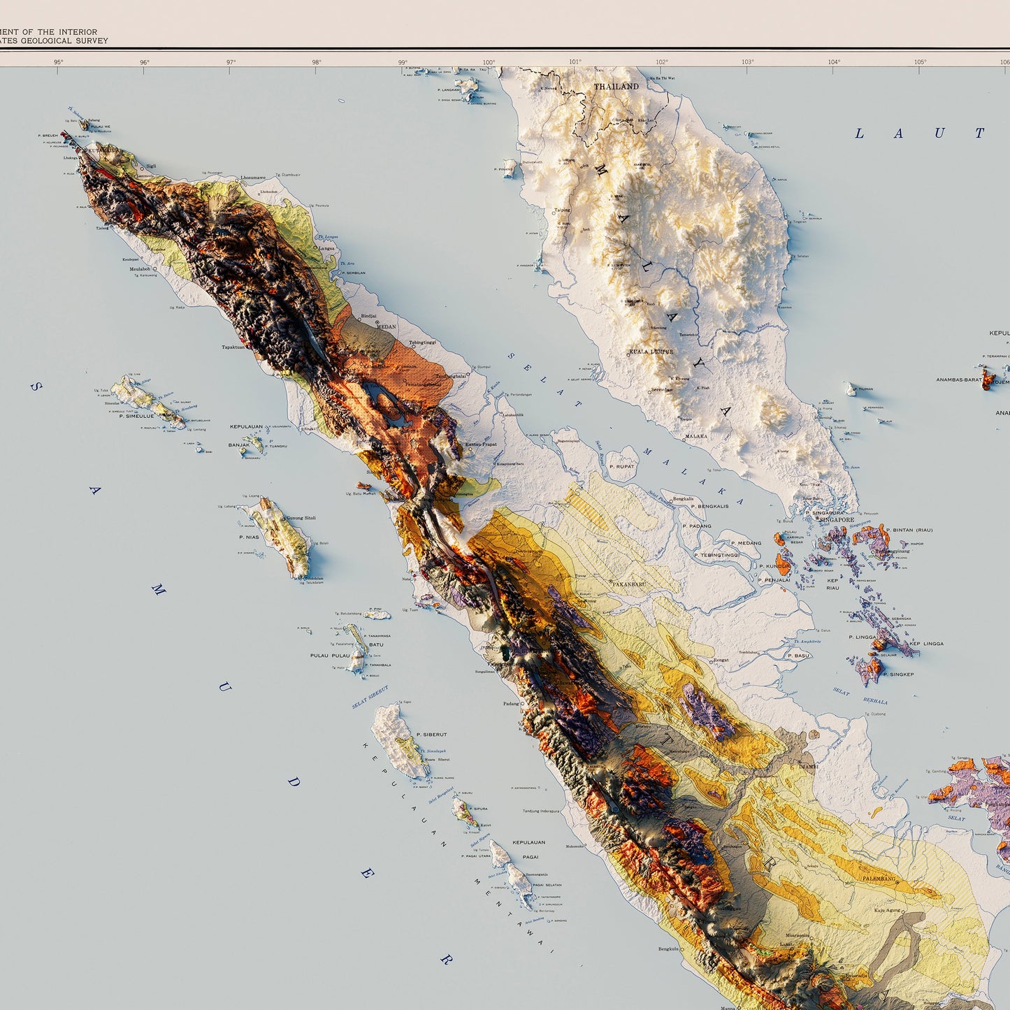 Indonesia 1965 Shaded Relief Map