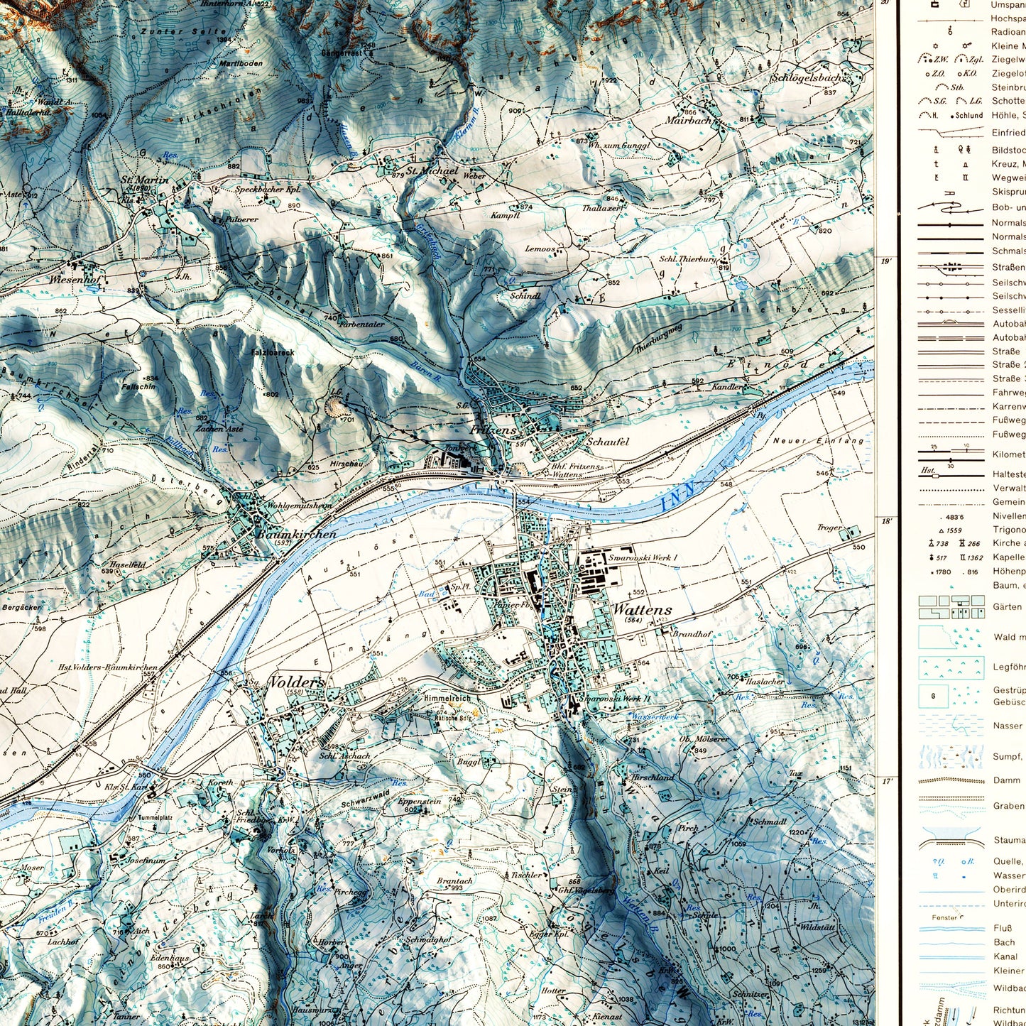 Innsbruck, Austria 1964 Shaded Relief Map