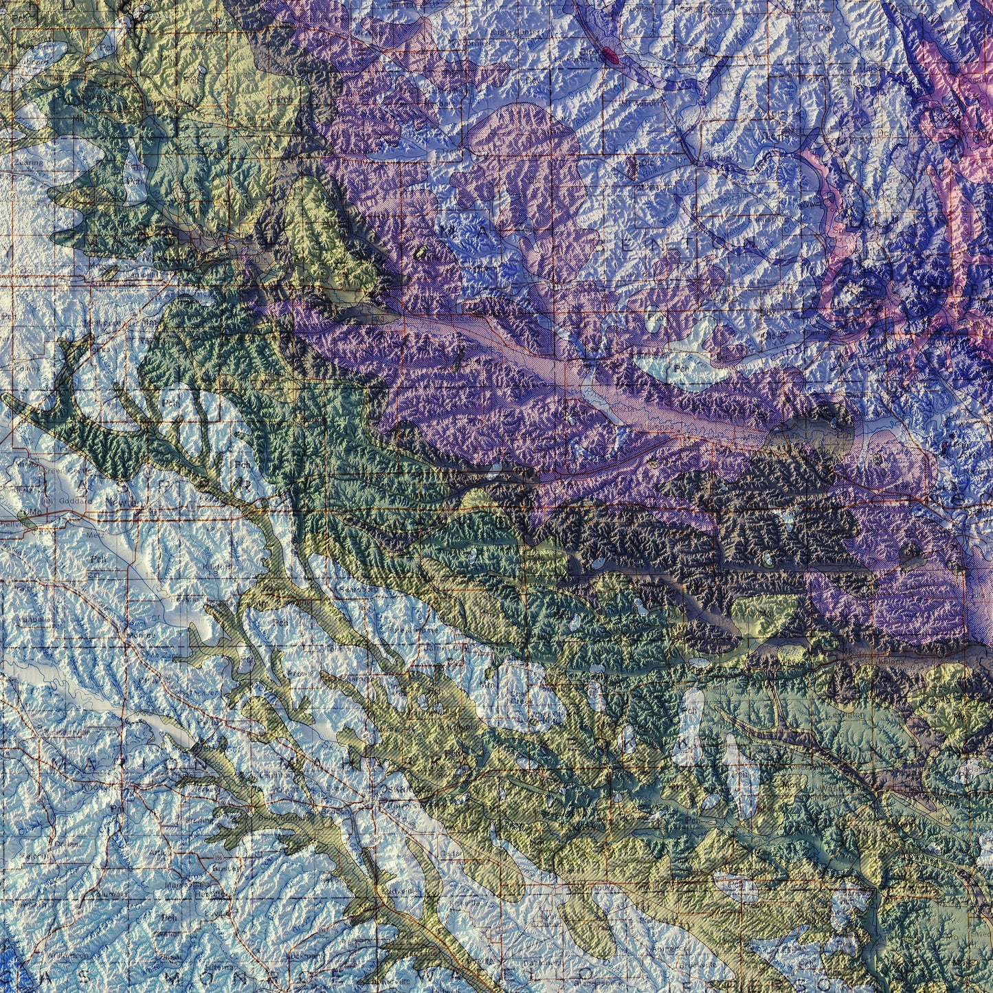 Iowa 1969 Shaded Relief Map