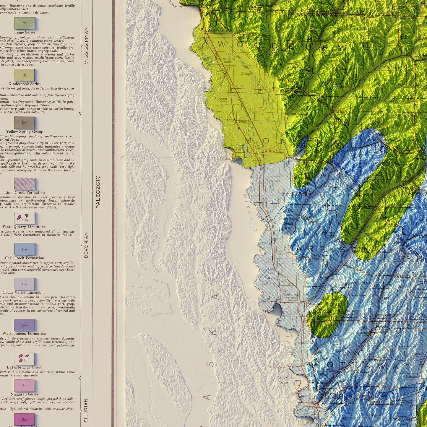 Iowa 1969 Shaded Relief Map
