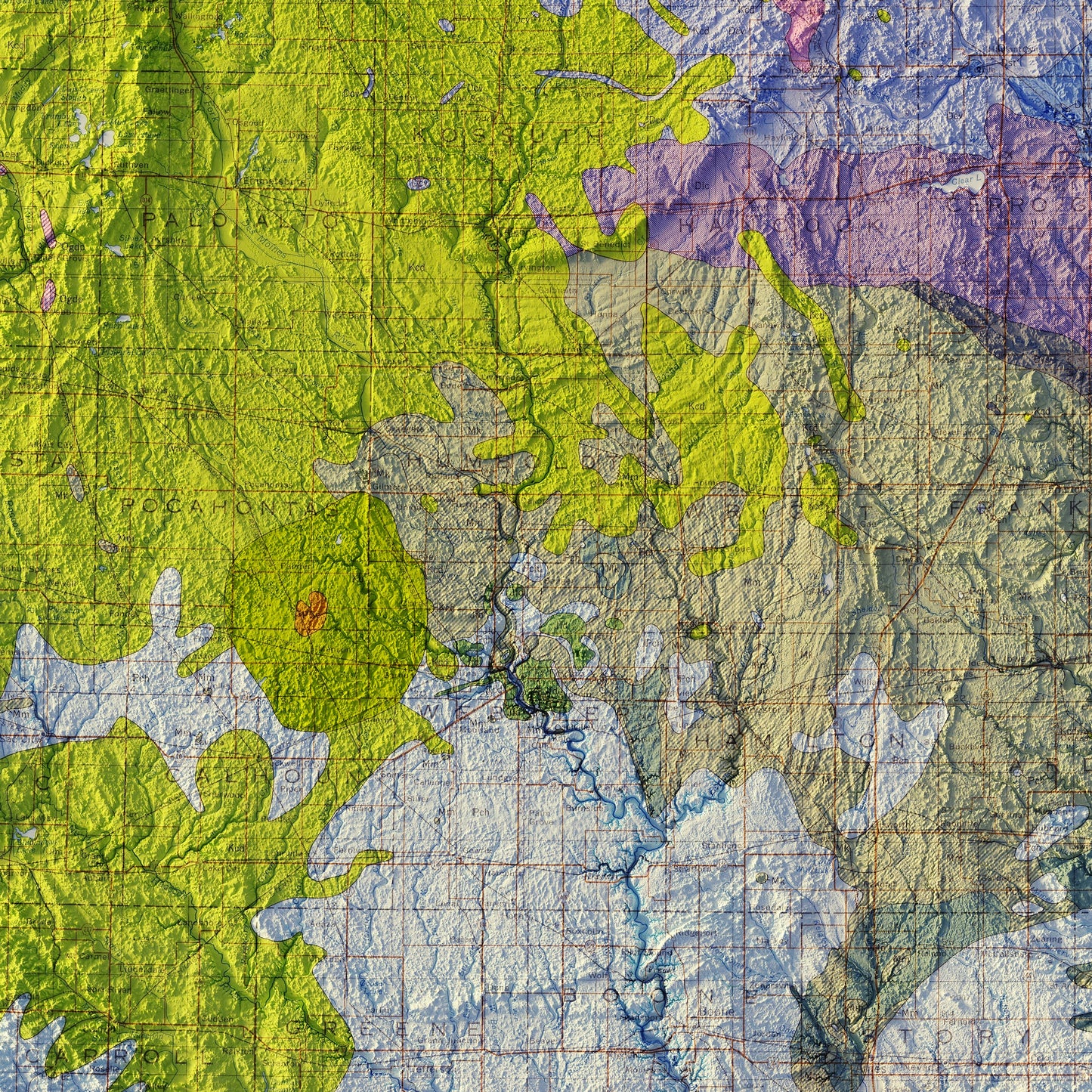 Iowa 1969 Shaded Relief Map