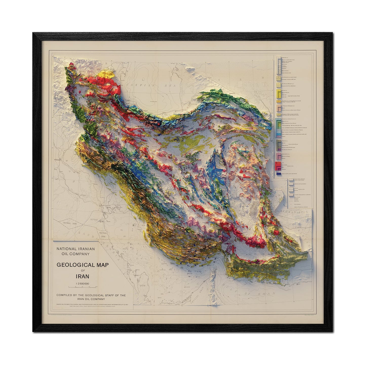 Vintage Relief Map of Iran - 1957