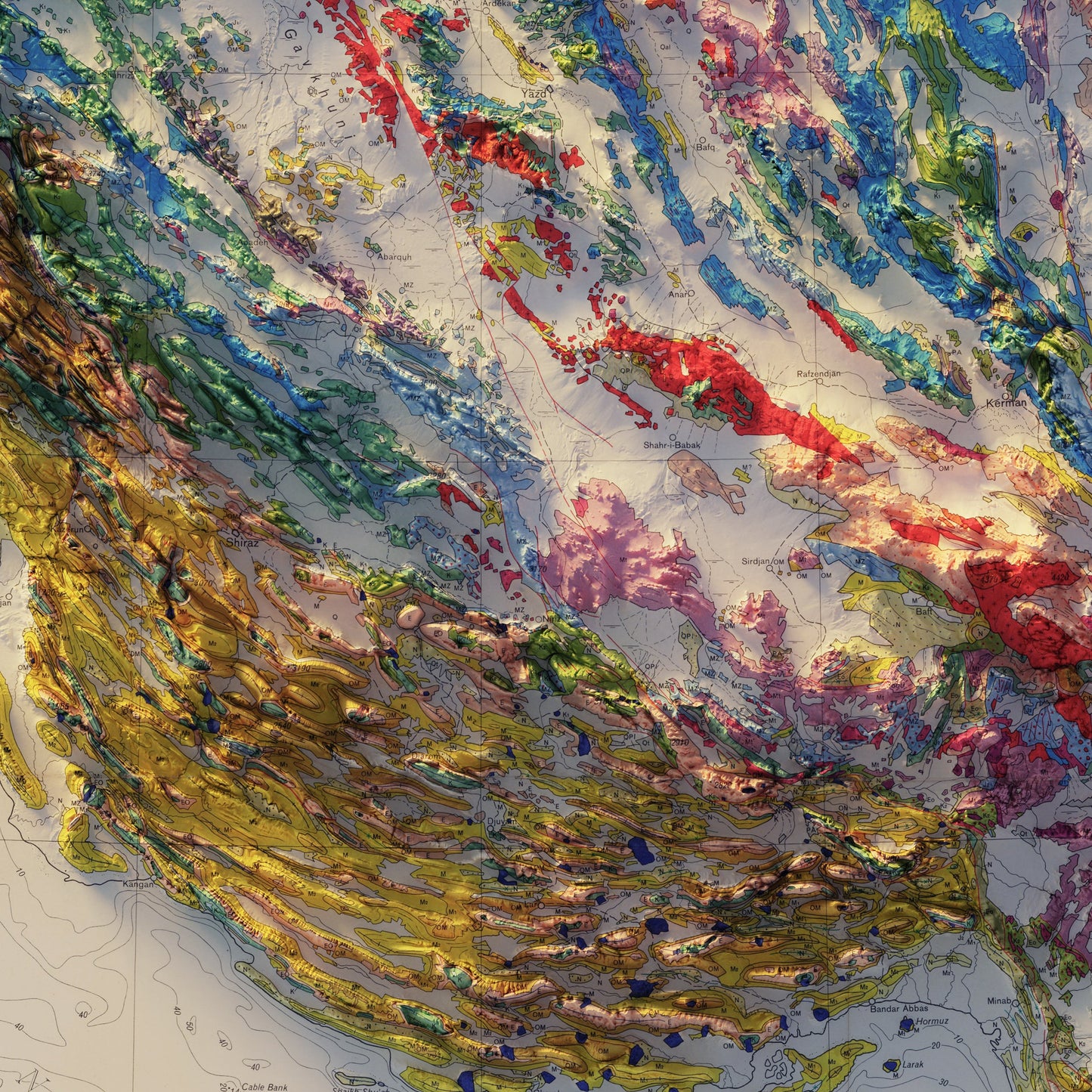 Iran 1957 Shaded Relief Map