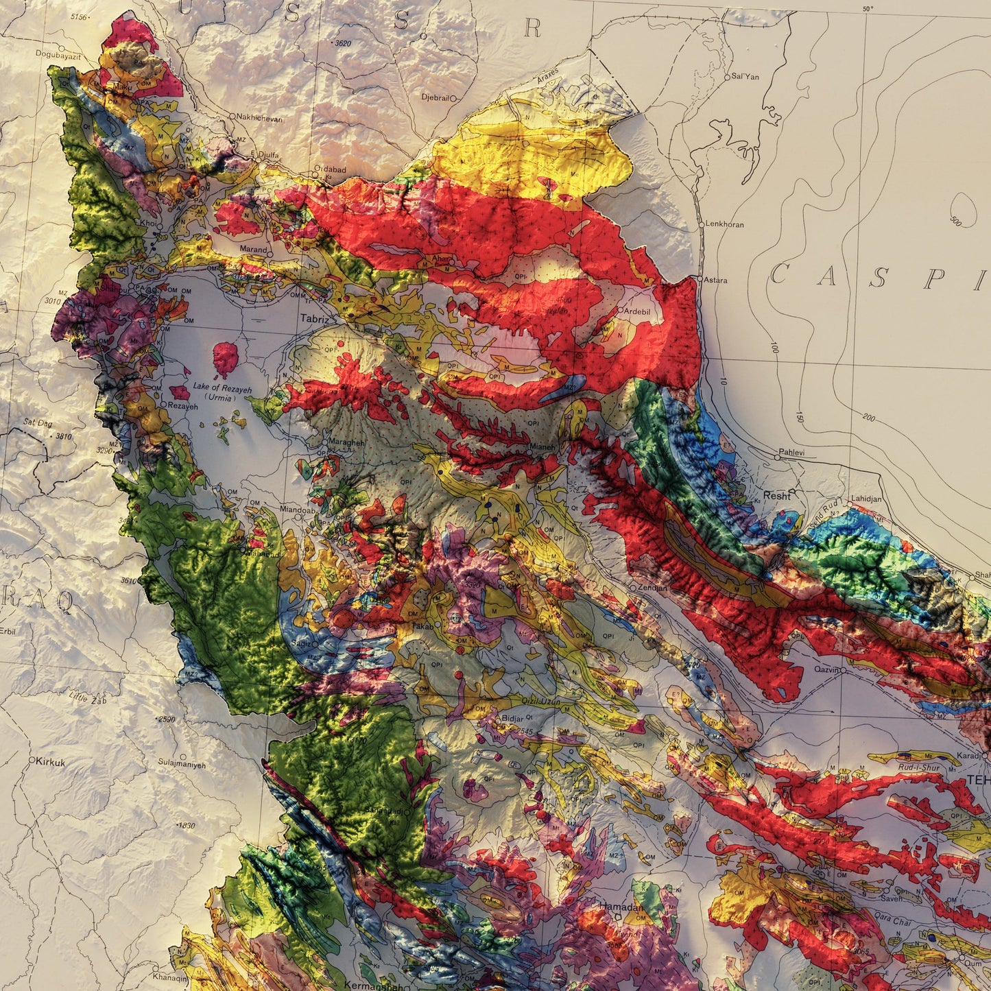 Iran 1957 Shaded Relief Map