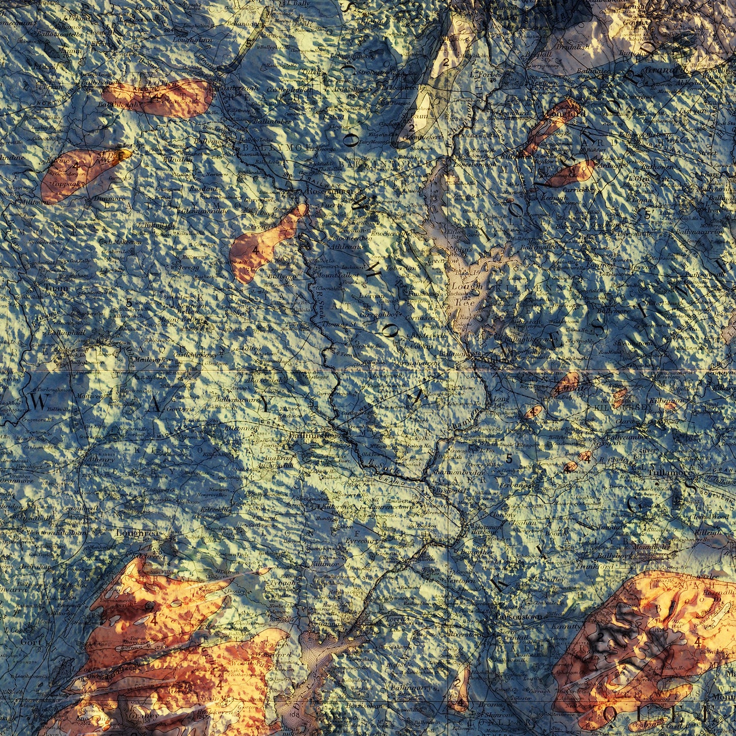 Ireland 1878 Shaded Relief Map