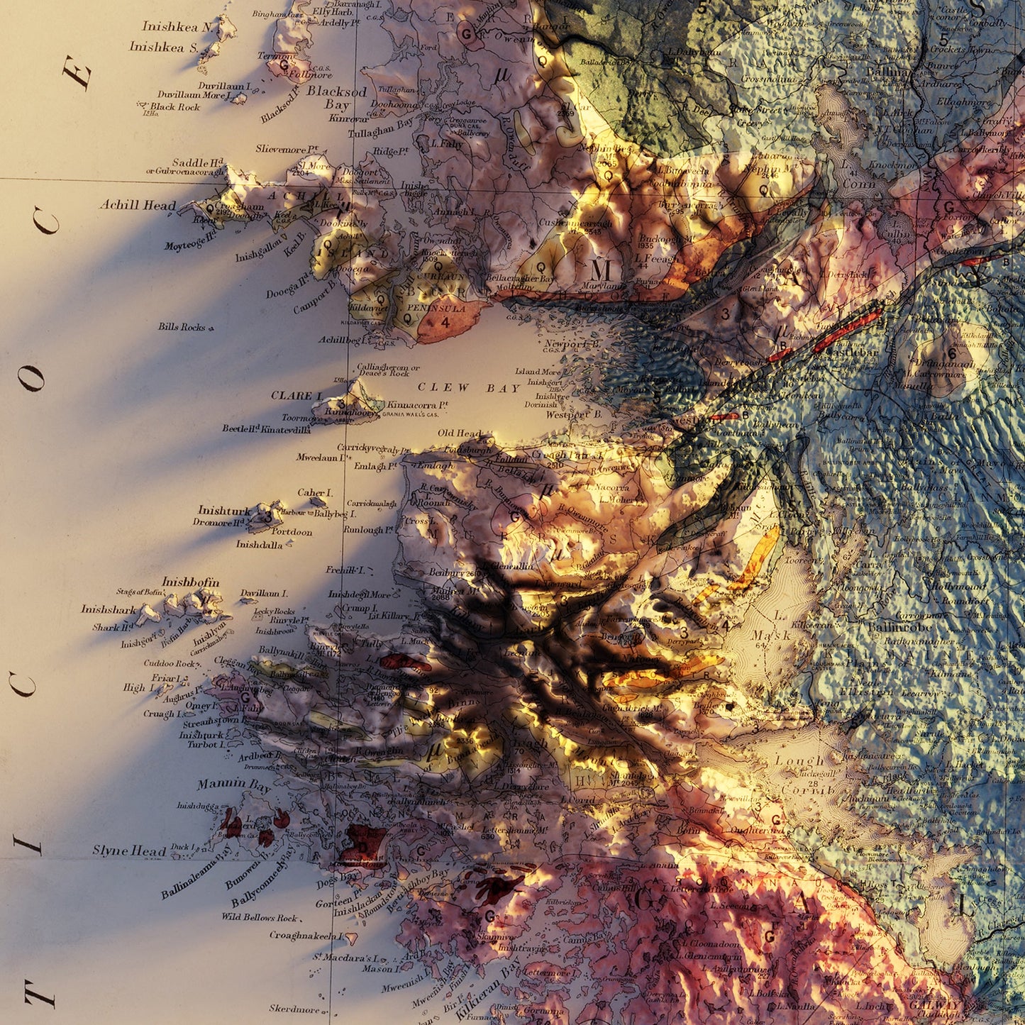 Ireland 1878 Shaded Relief Map