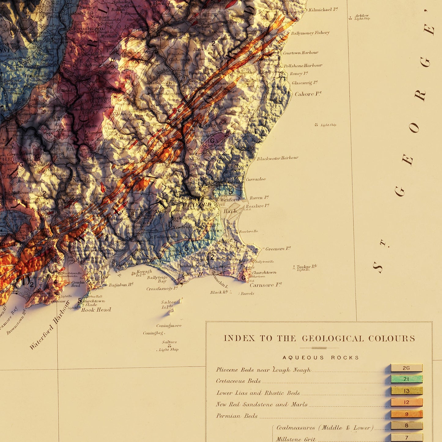 Ireland 1878 Shaded Relief Map