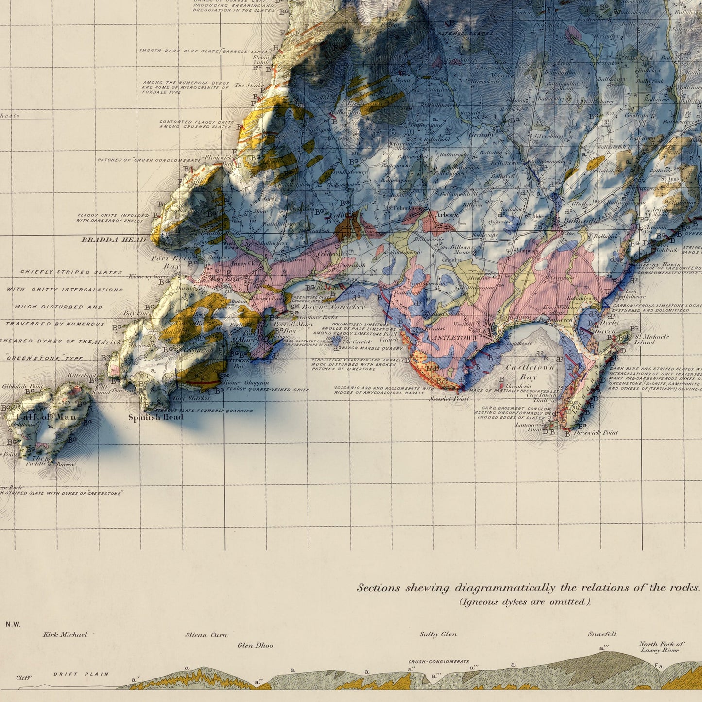 Isle of Man 1966 Shaded Relief Map