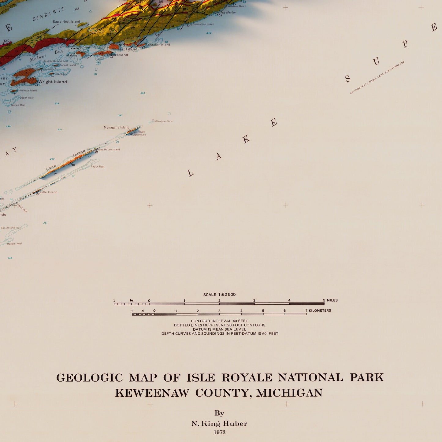 Isle Royale National Park 1973 Shaded Relief Map