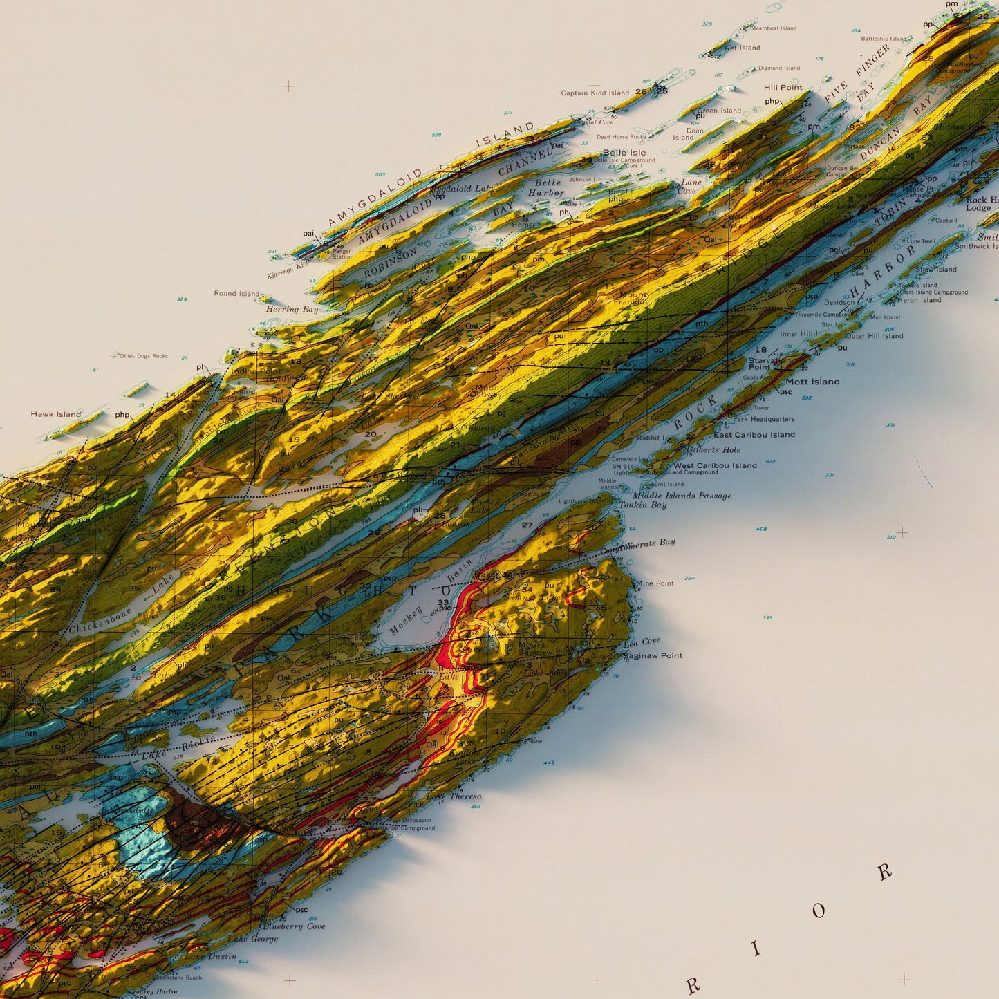 Isle Royale National Park 1973 Shaded Relief Map