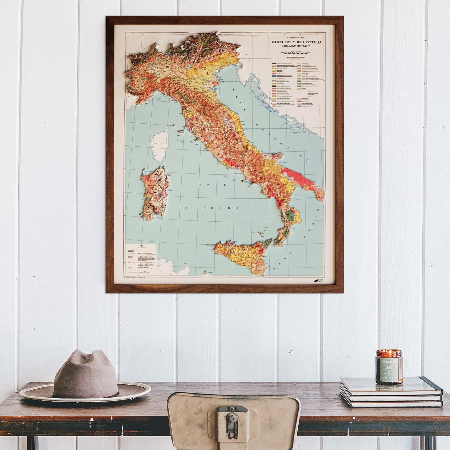 Italy 1966 3D Raised Relief Map