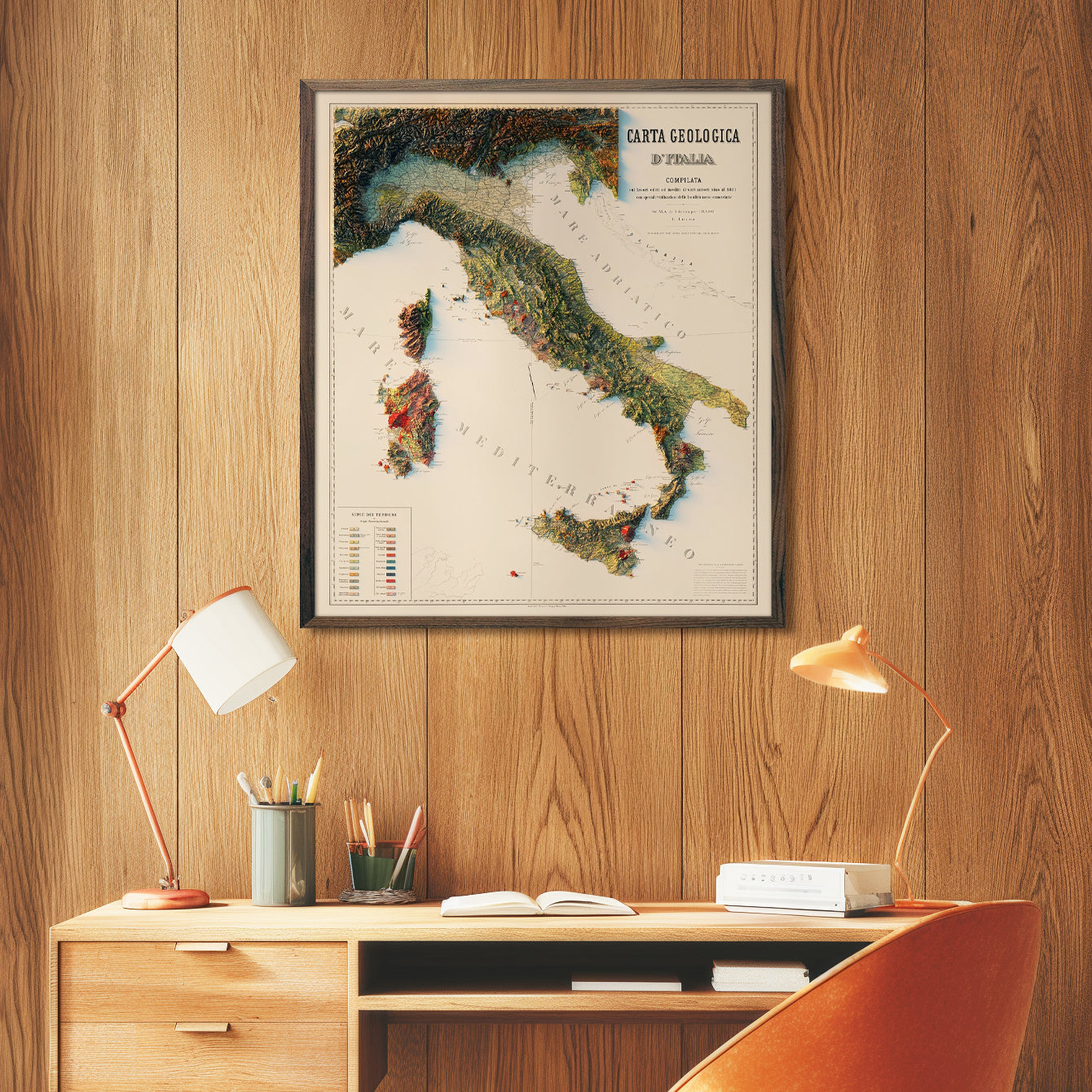 Italy 1881 Shaded Relief Map