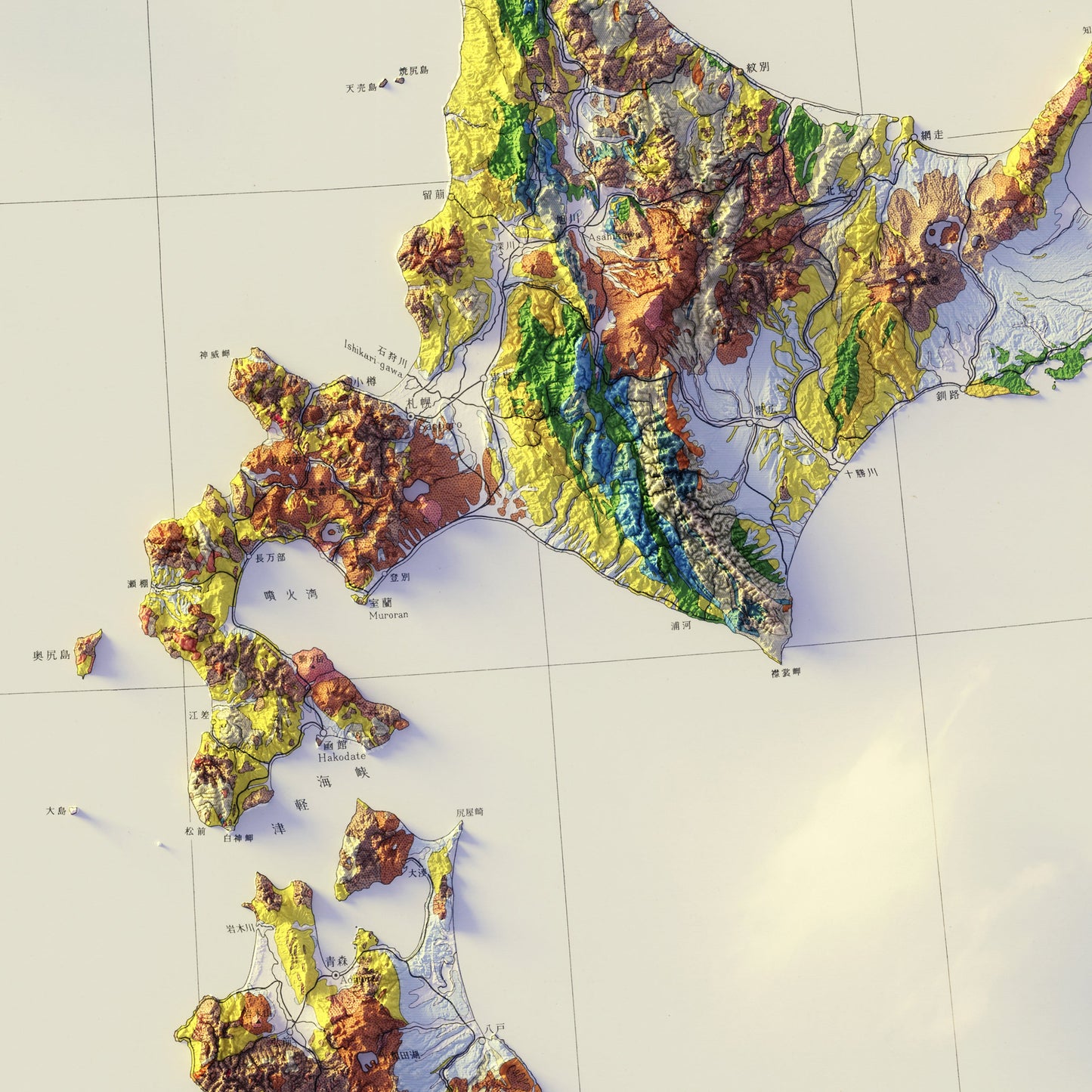 Japan 1956 Shaded Relief Map