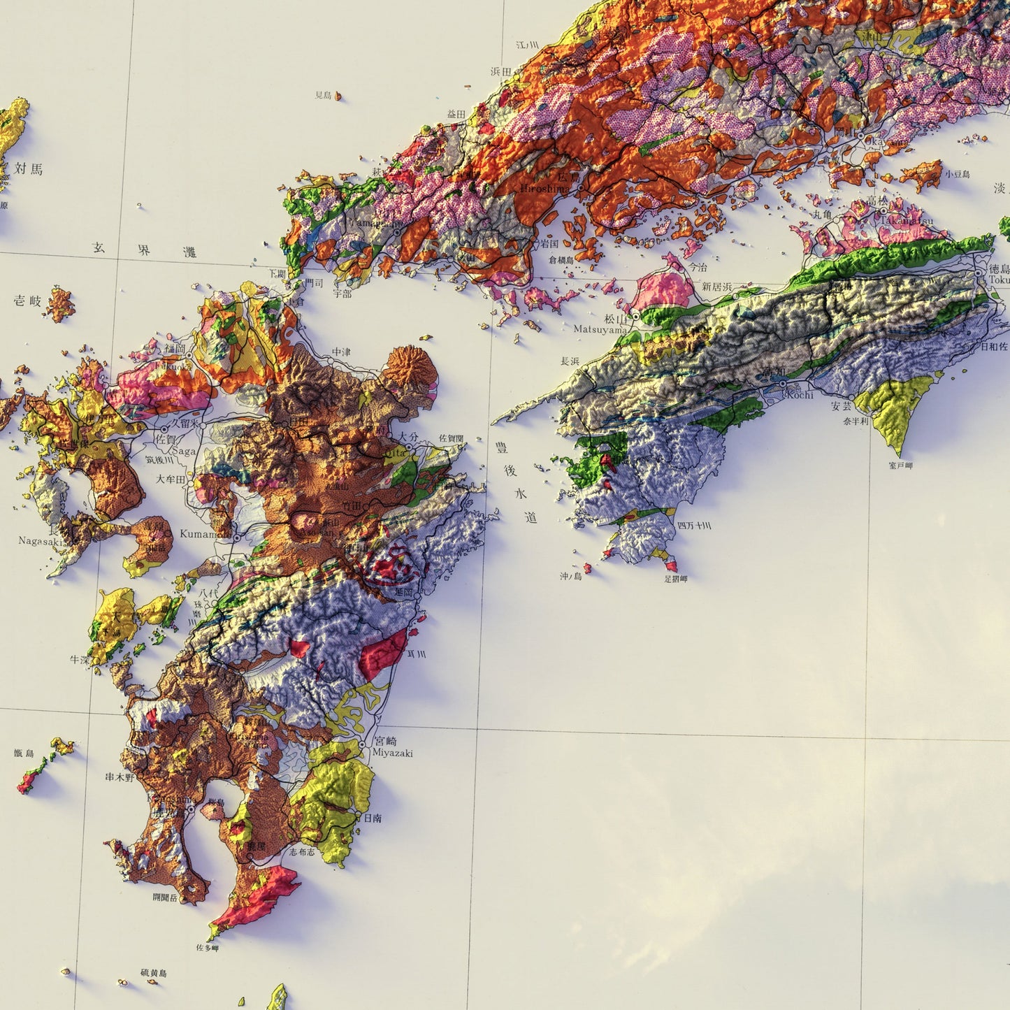 Japan 1956 Shaded Relief Map