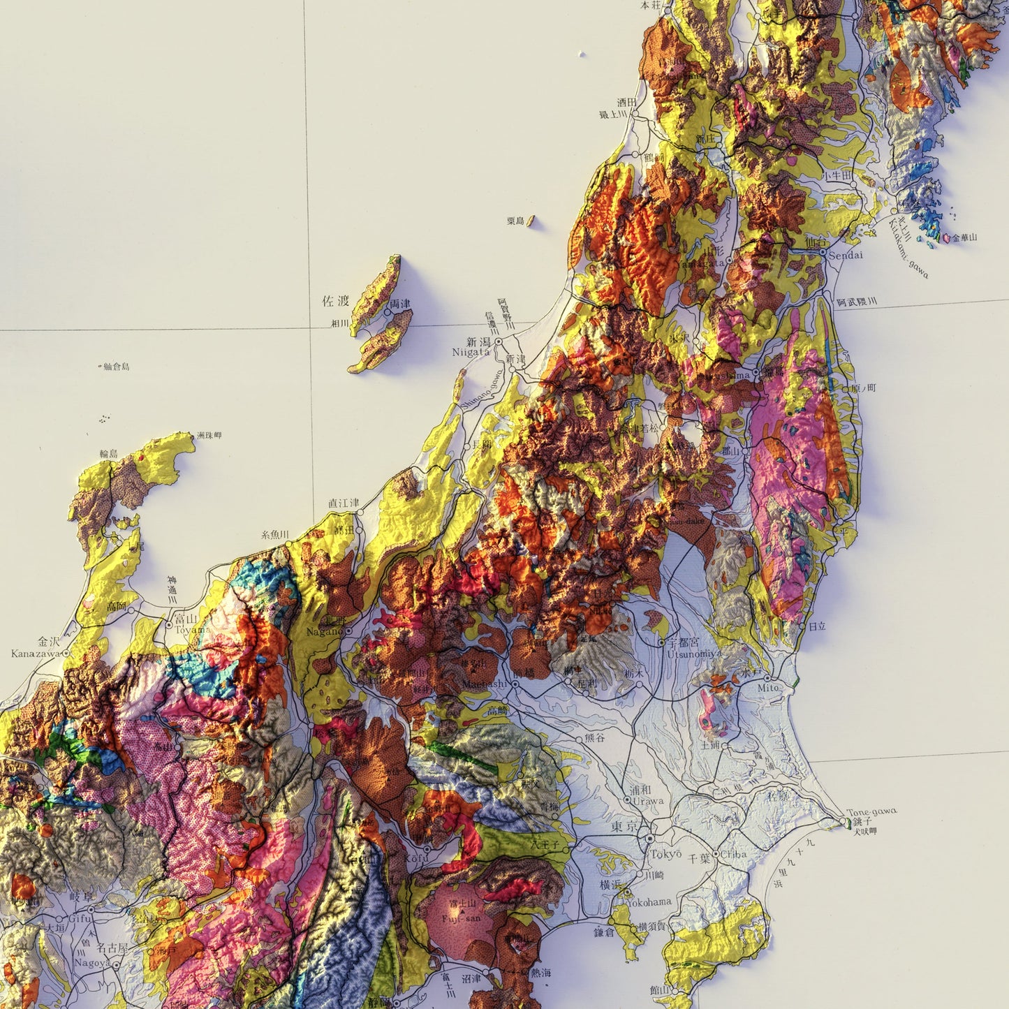 Japan 1956 Shaded Relief Map