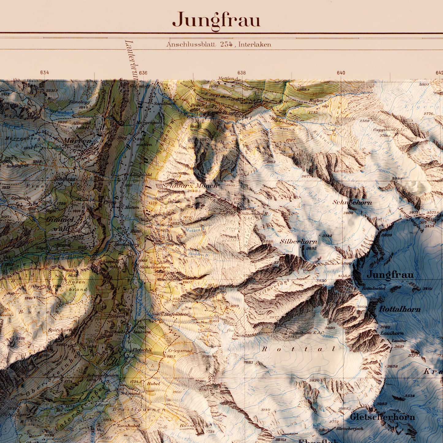 Jungfrau 1956 Shaded Relief Map