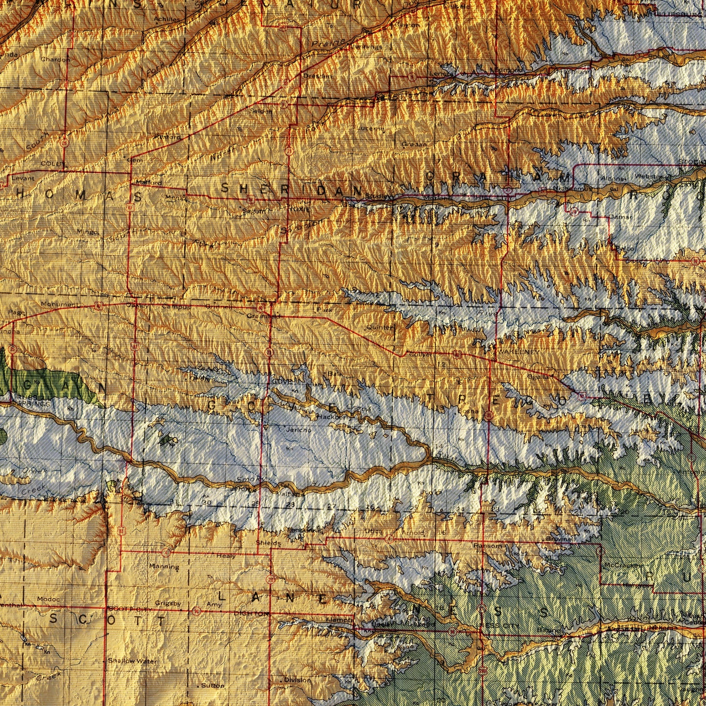 Kansas 1937 Shaded Relief Map