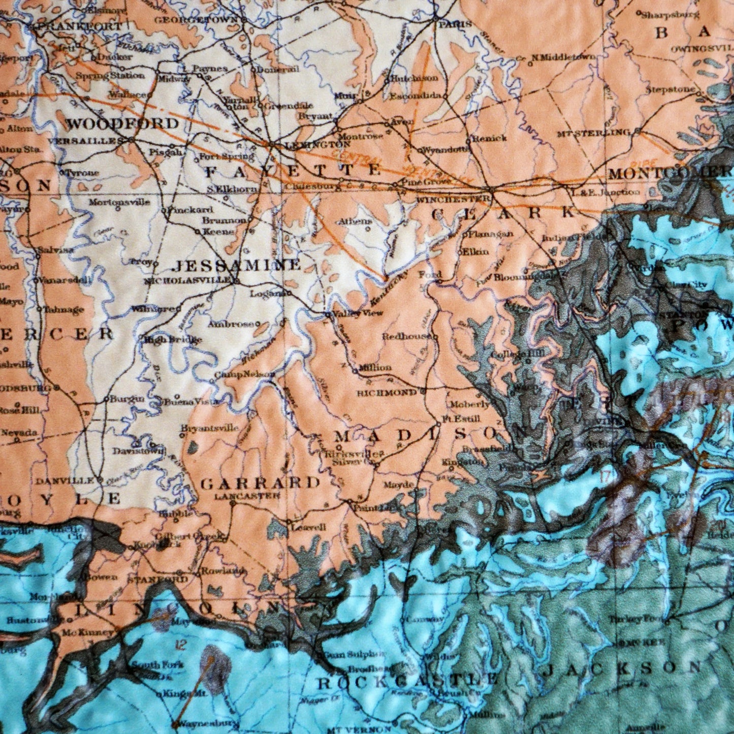 Kentucky 1920 3D Raised Relief Map