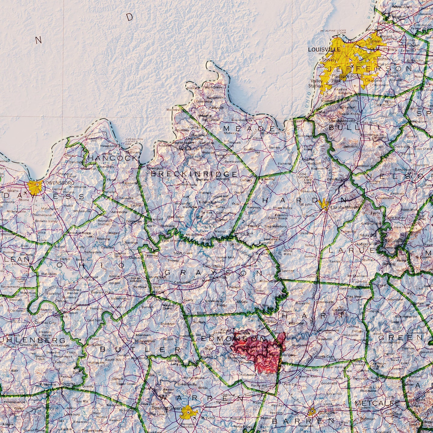 Kentucky 1973 Shaded Relief Map